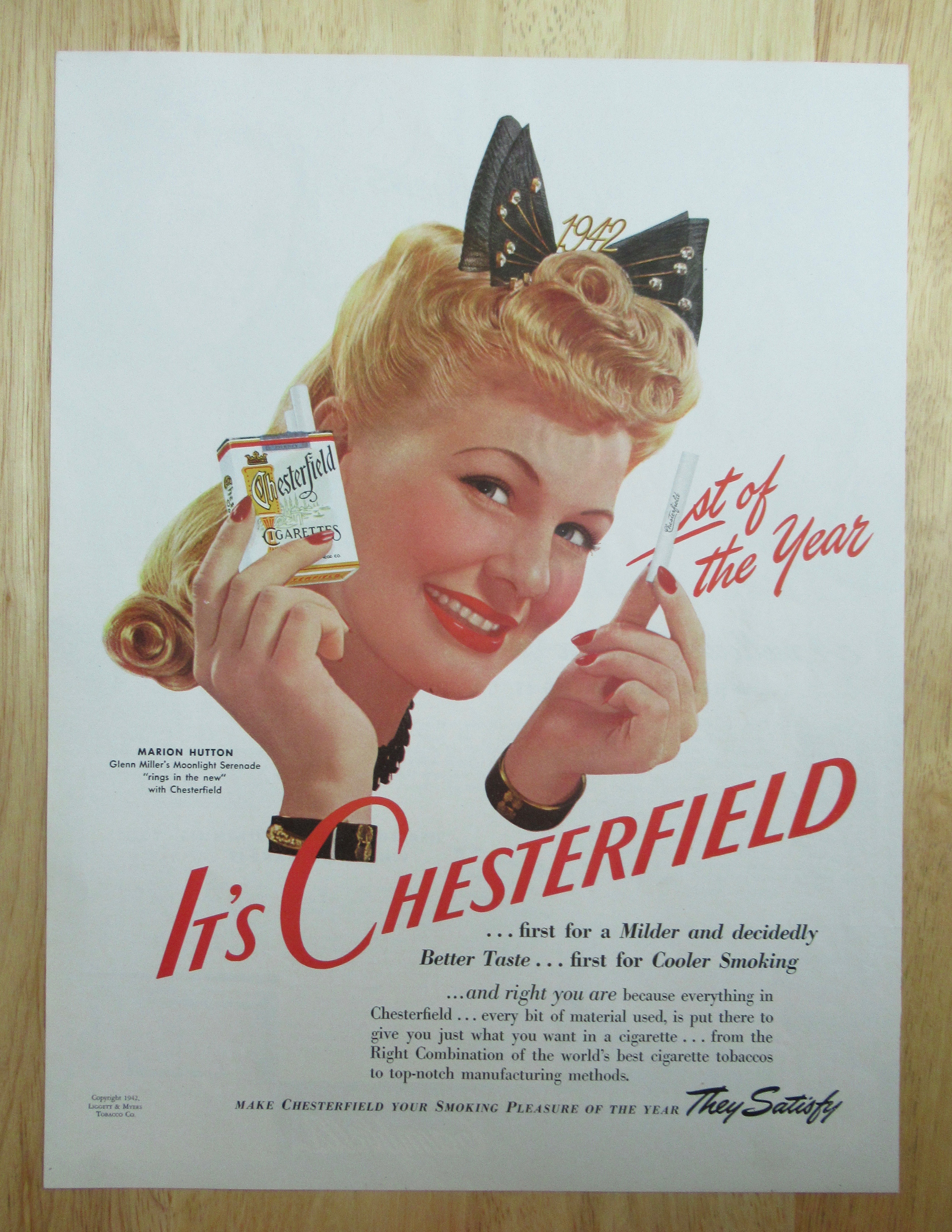 1942 Chesterfield Cigarettes with Marion Hutton