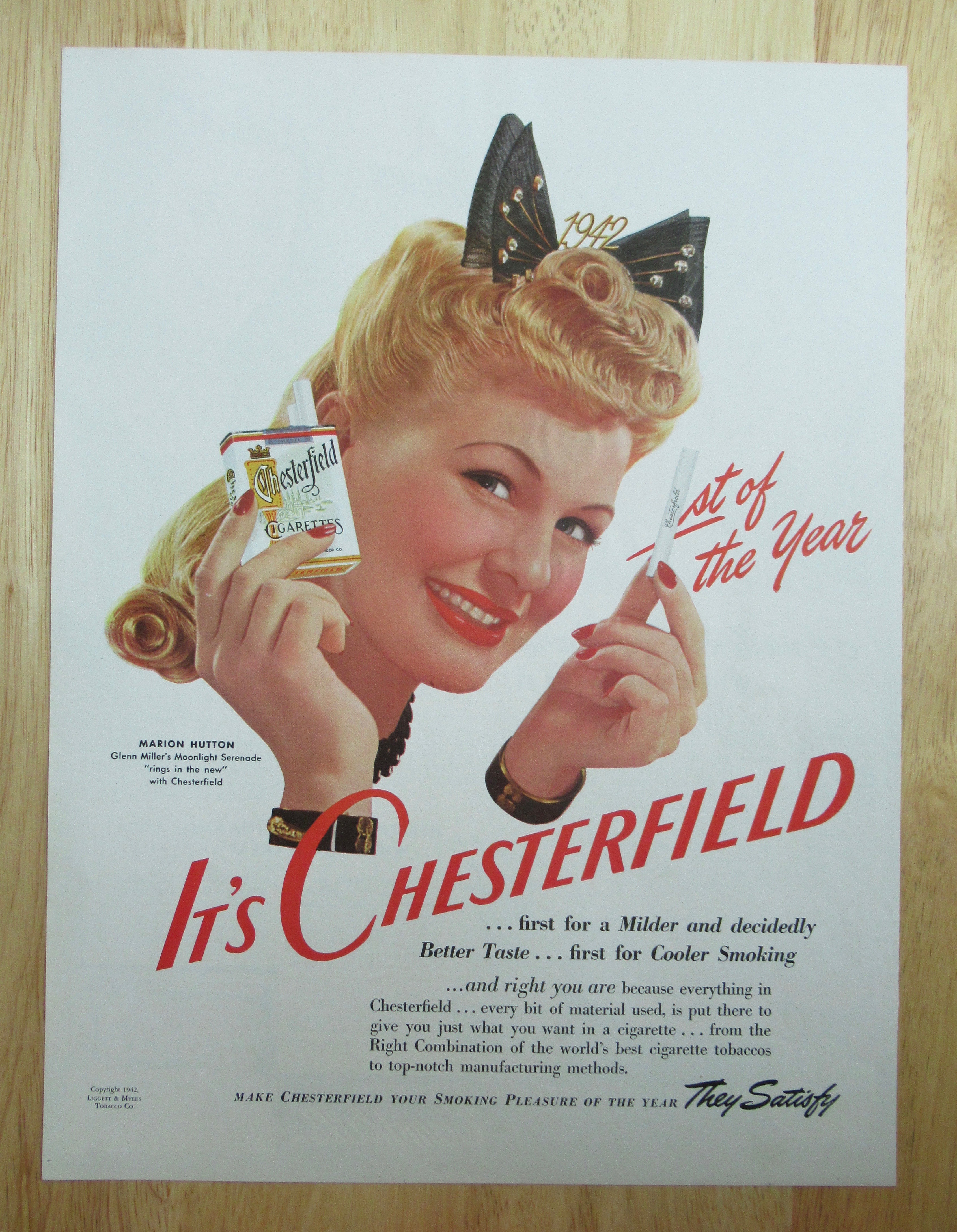 1942 Chesterfield Cigarettes with Marion Hutton