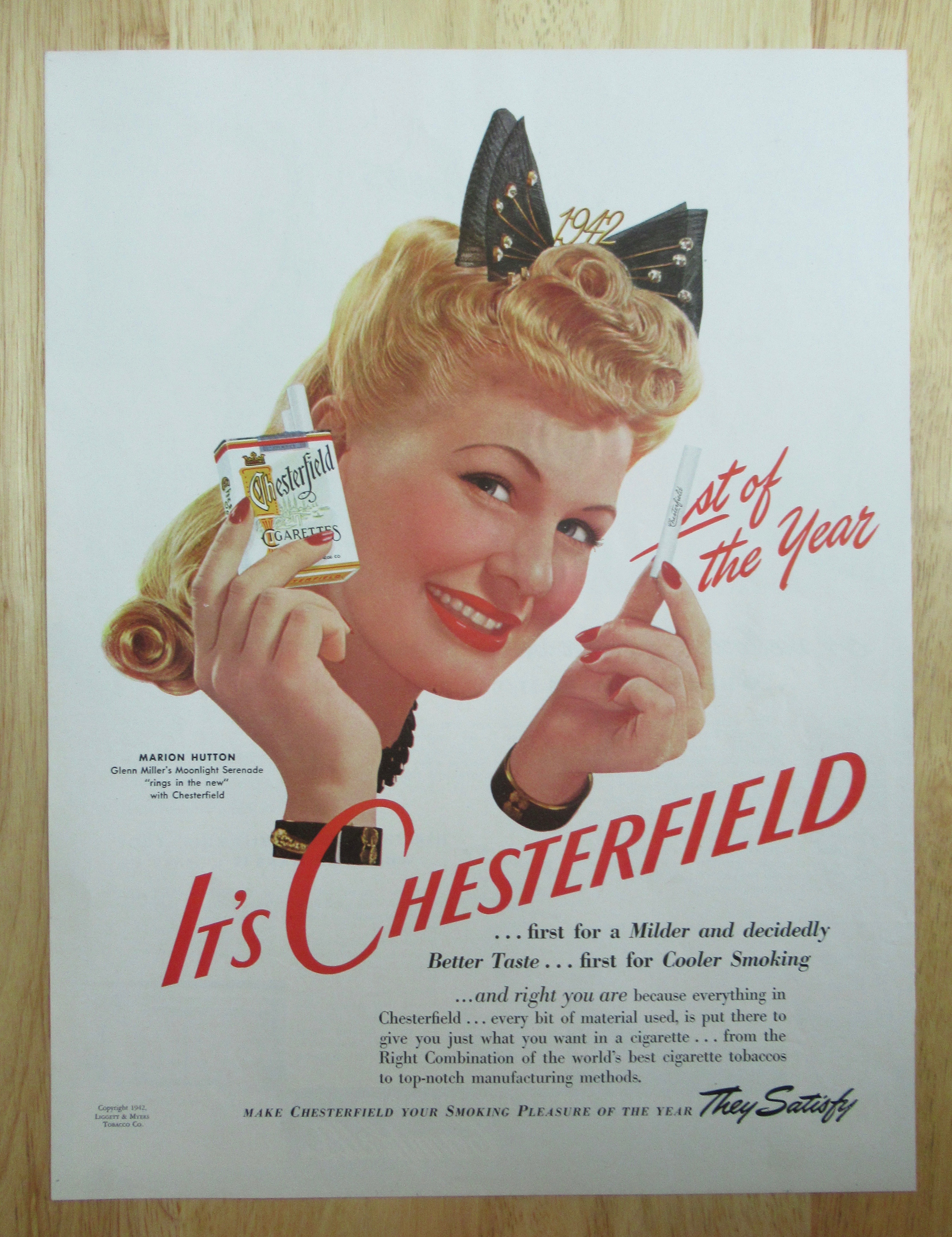 1942 Chesterfield Cigarettes with Marion Hutton