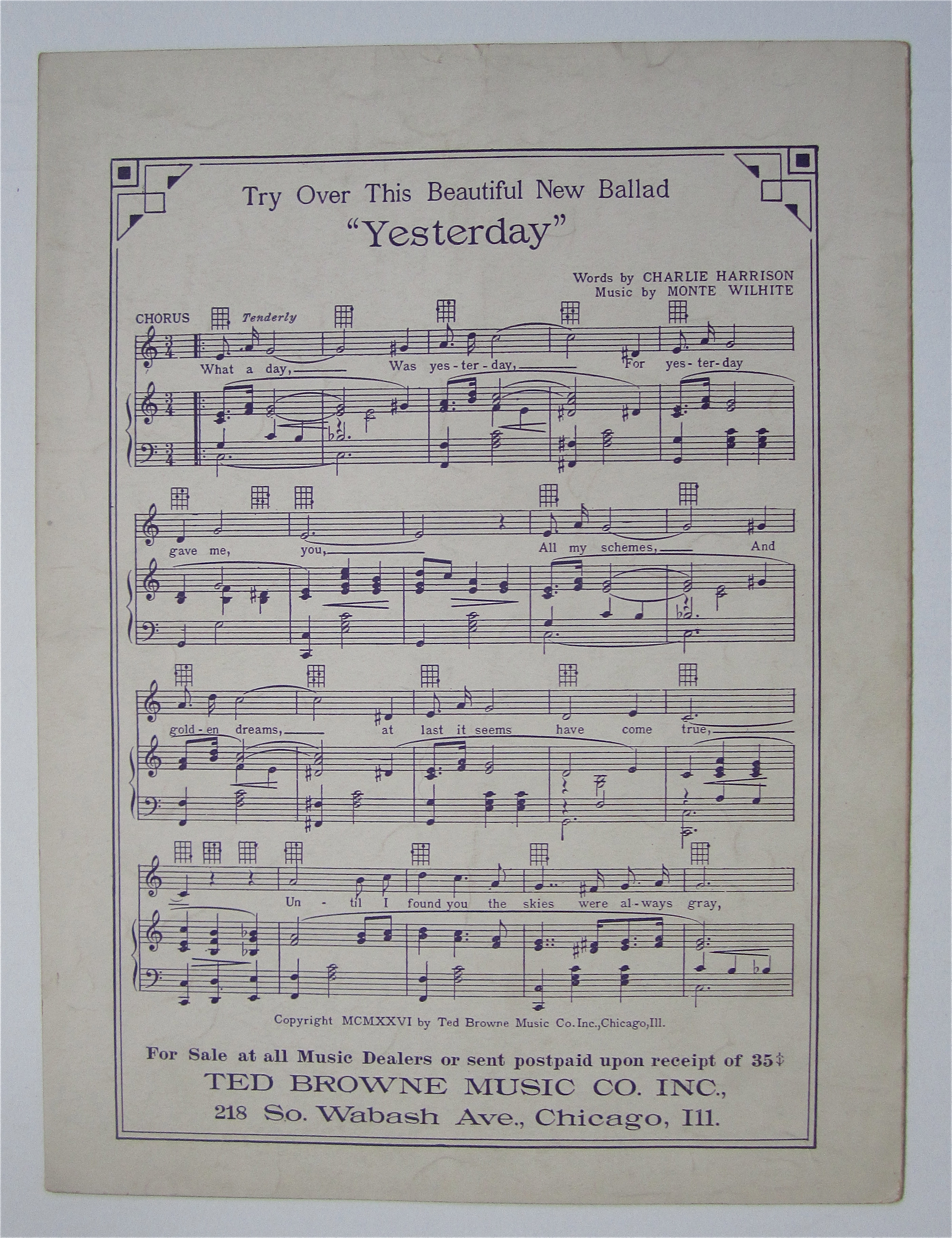 Sheet Music 1927 Old Fashioned Locket
