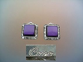 Lucite Amethyst CORO clip earrings with crystals