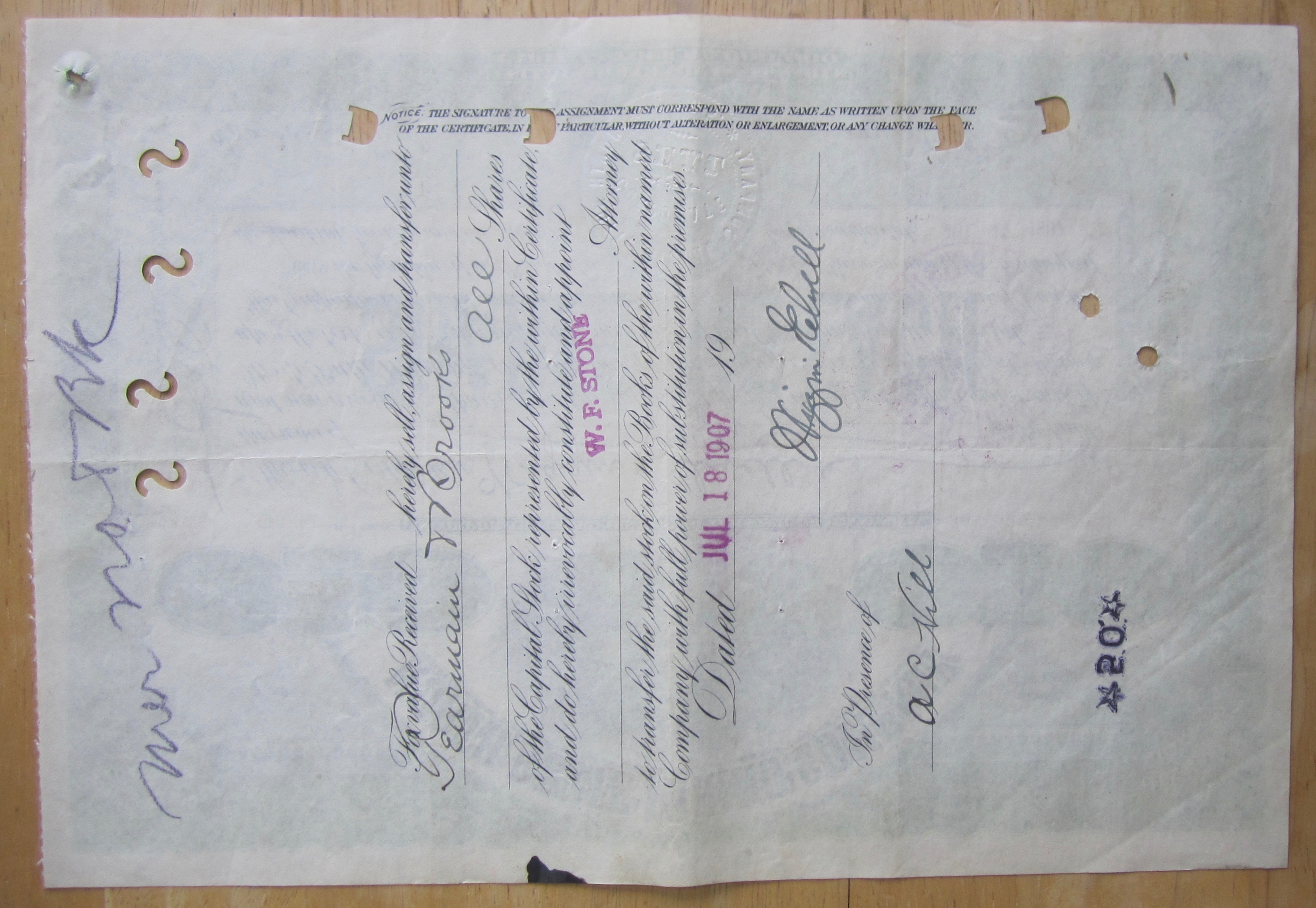 1907 North Butte Mining Company Stock Certificate