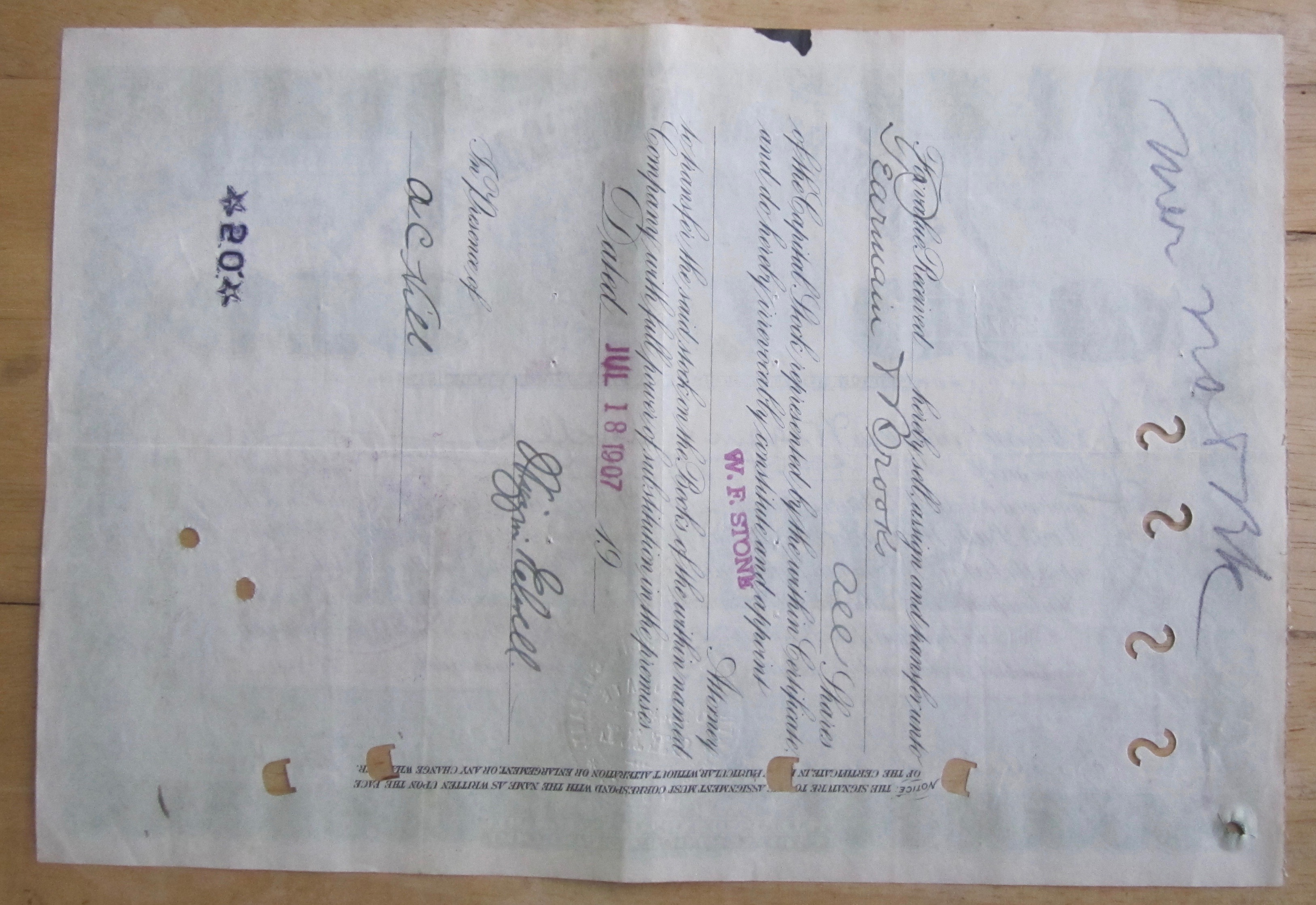 1907 North Butte Mining Company Stock Certificate