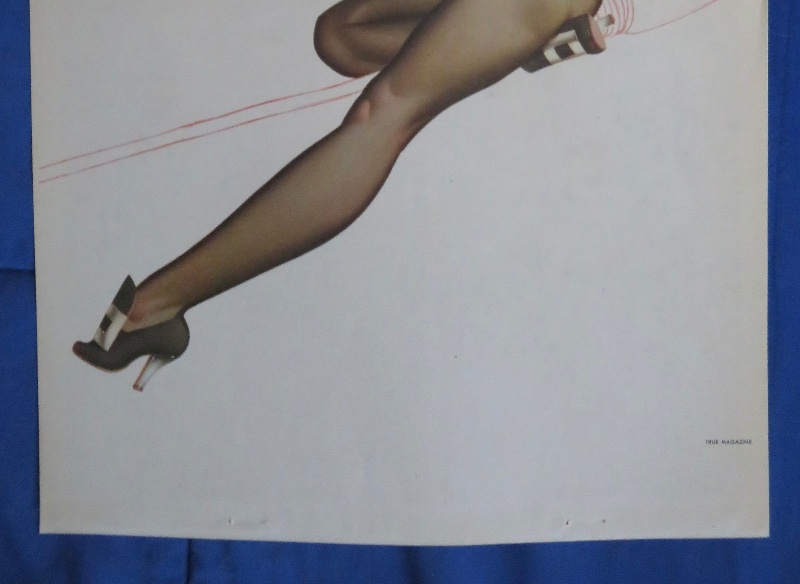 Original 1945 Sexy Halloween Pin Up Girl Wearing A Black Bodysuit Wearing A Witch's Hat While On A Broom By George Petty