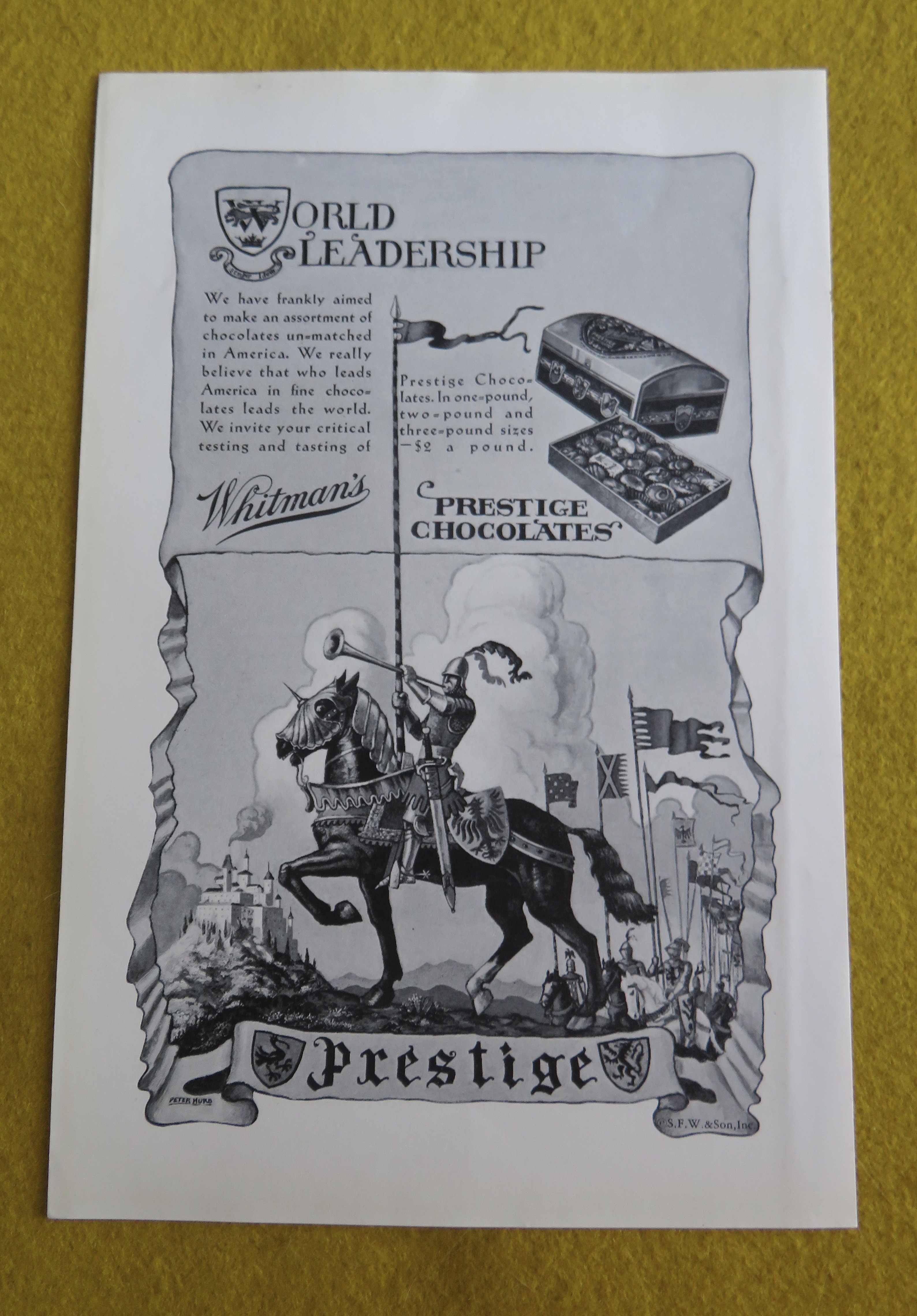 1930 Whitman's Prestige Chocolates with Knight On Horse