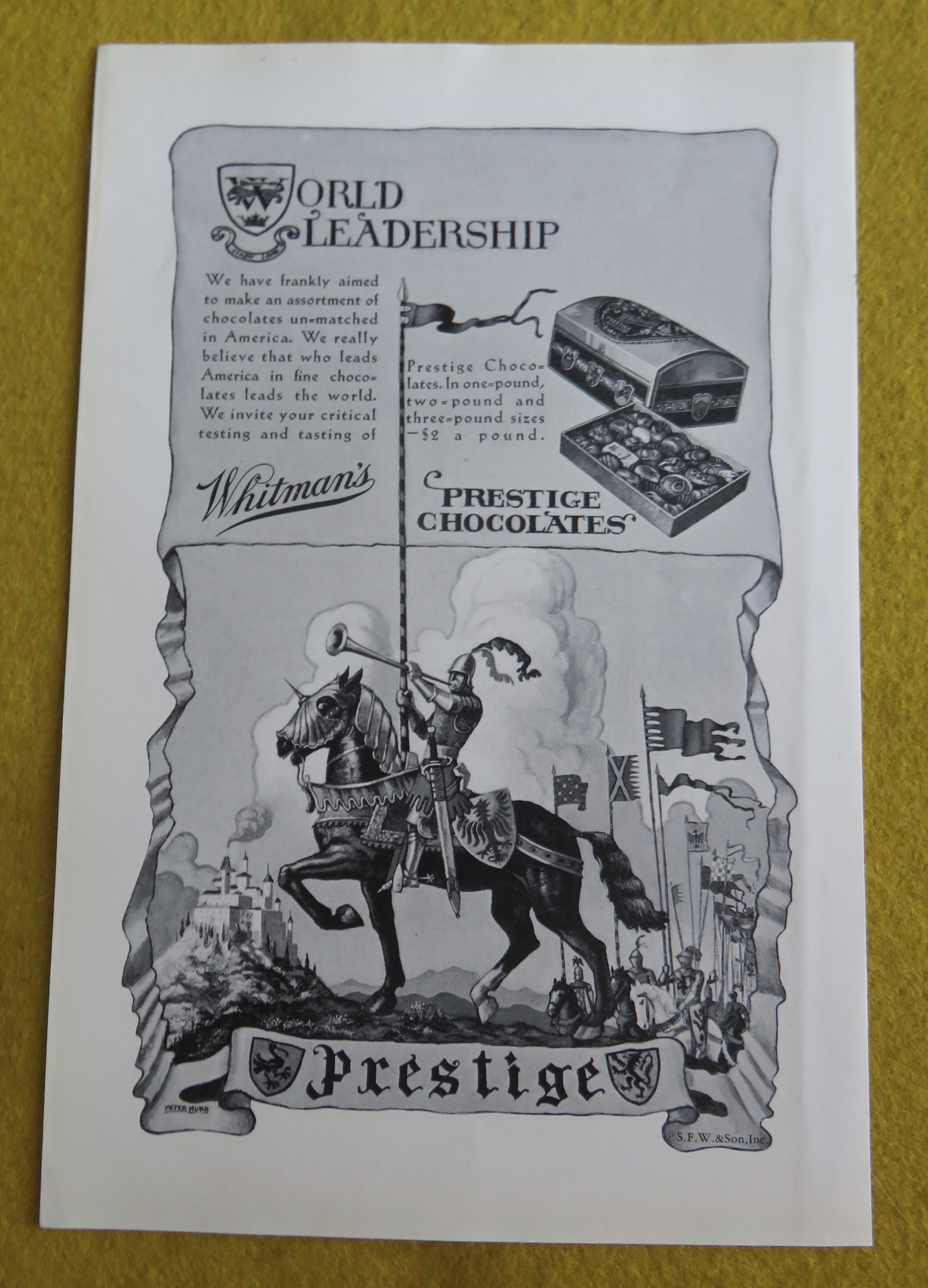 1930 Whitman's Prestige Chocolates with Knight On Horse