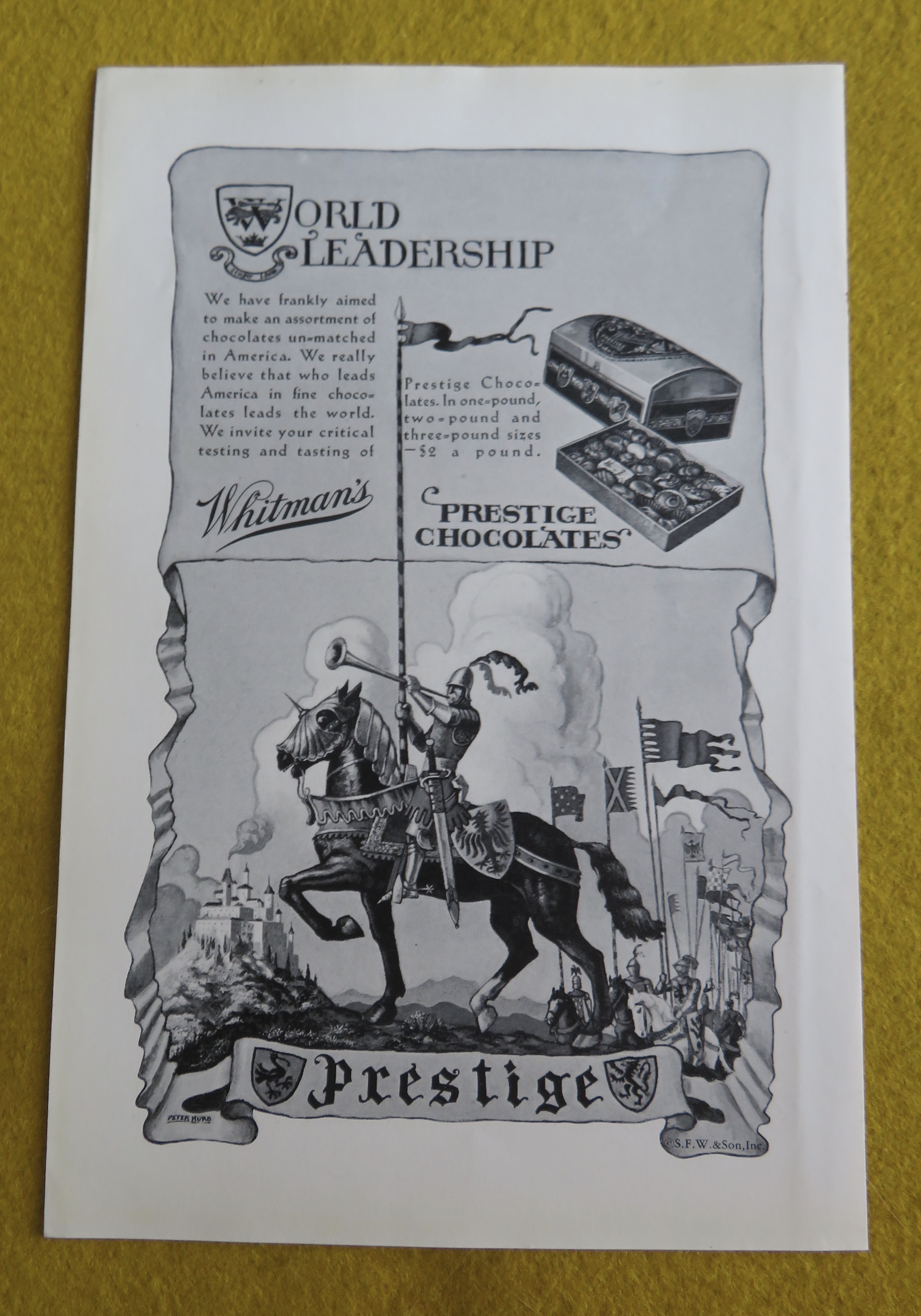 1930 Whitman's Prestige Chocolates with Knight On Horse
