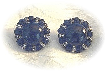 Black Faceted Crystal & Rhinestone Clip Earrings