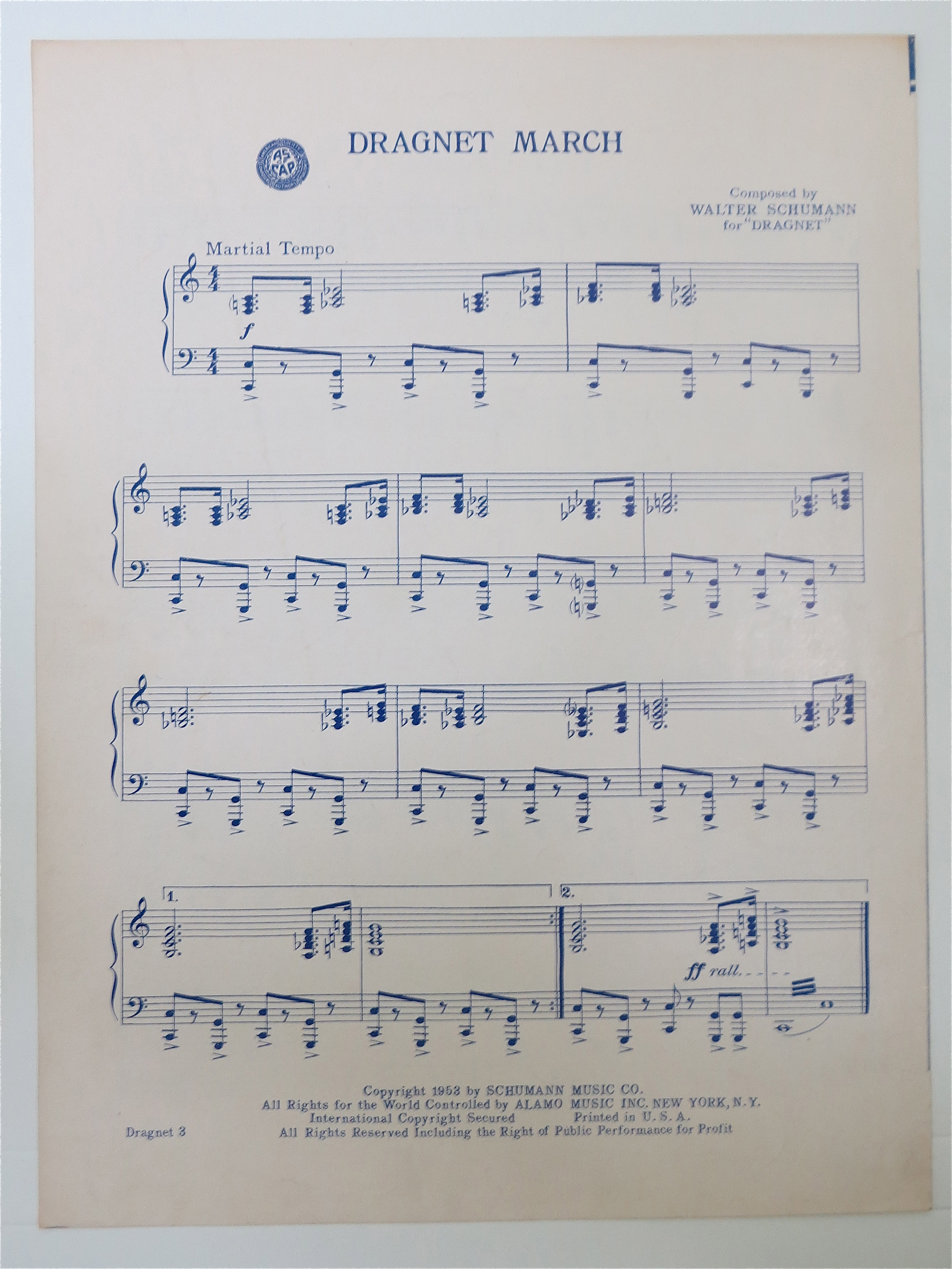 Sheet Music For 1953 Dragnet By Walter Schumann