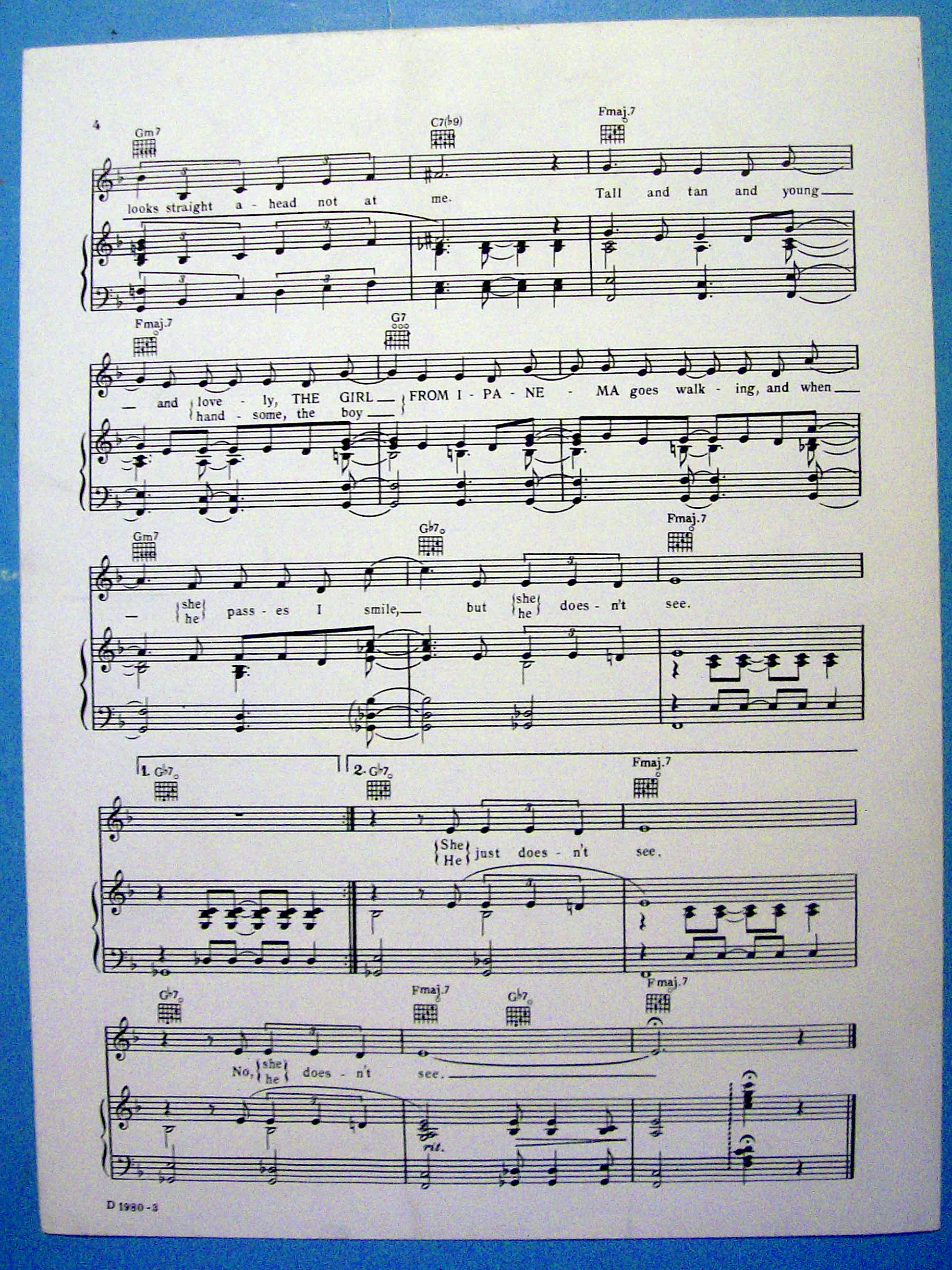 Sheet Music For 1963 The Girl From Ipanema By Jobim