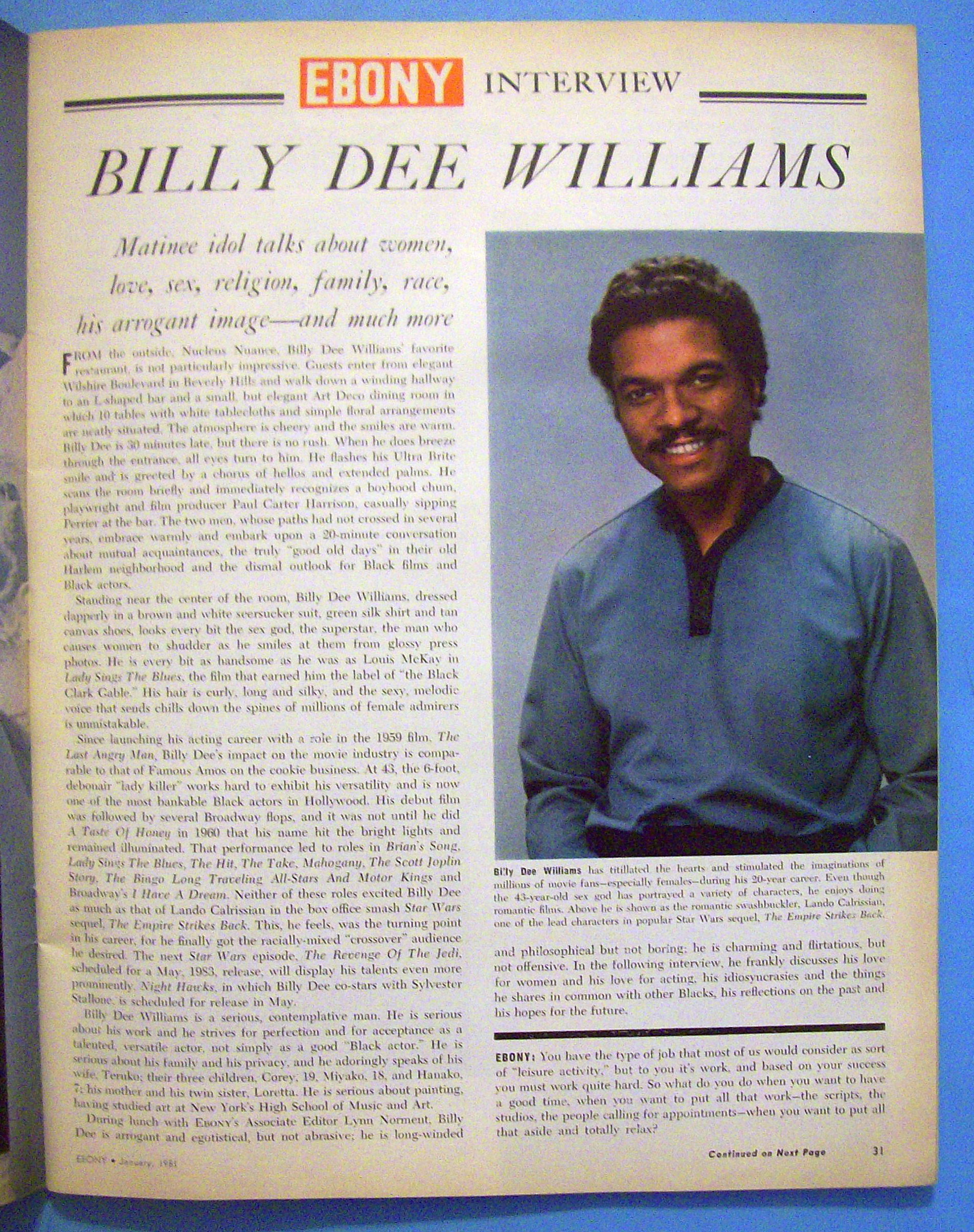 Ebony Magazine January 1981 Billy Dee Williams