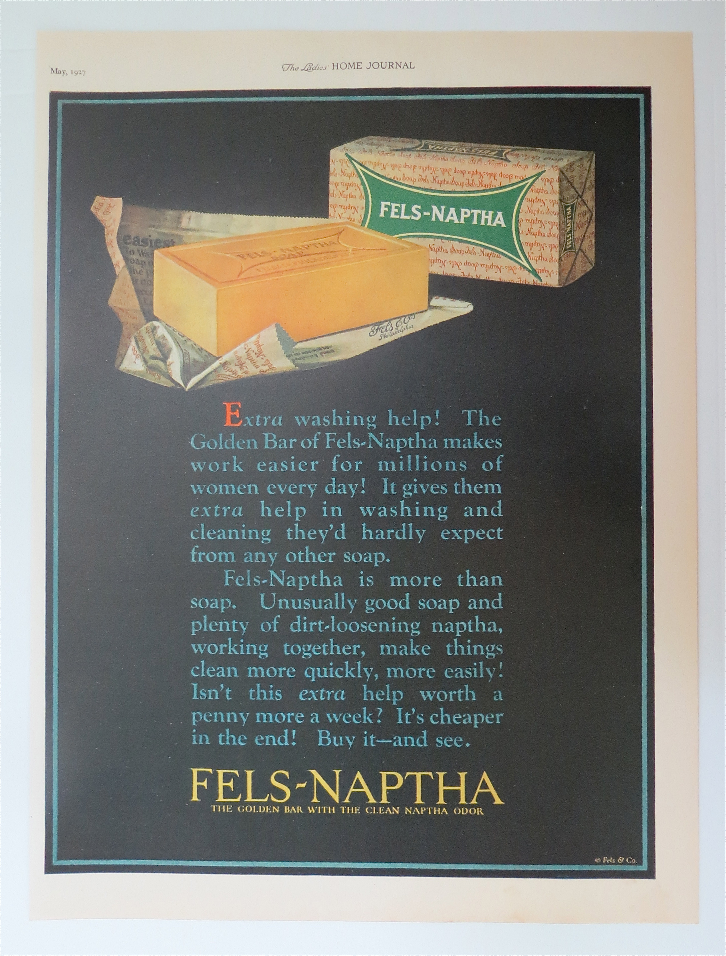 1927 Fels Naptha Soap with Bar of Fels Naptha Soap
