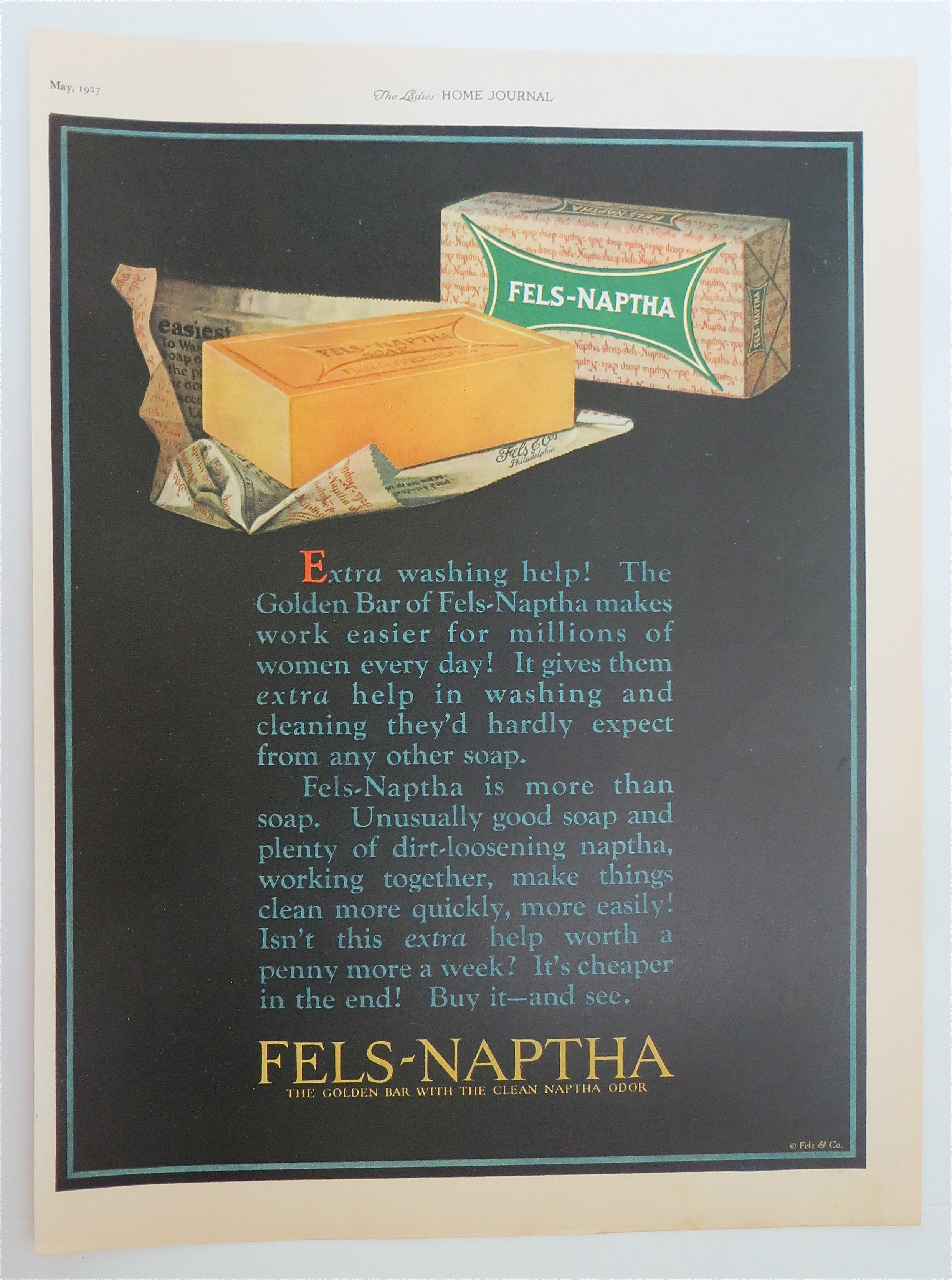1927 Fels Naptha Soap with Bar of Fels Naptha Soap