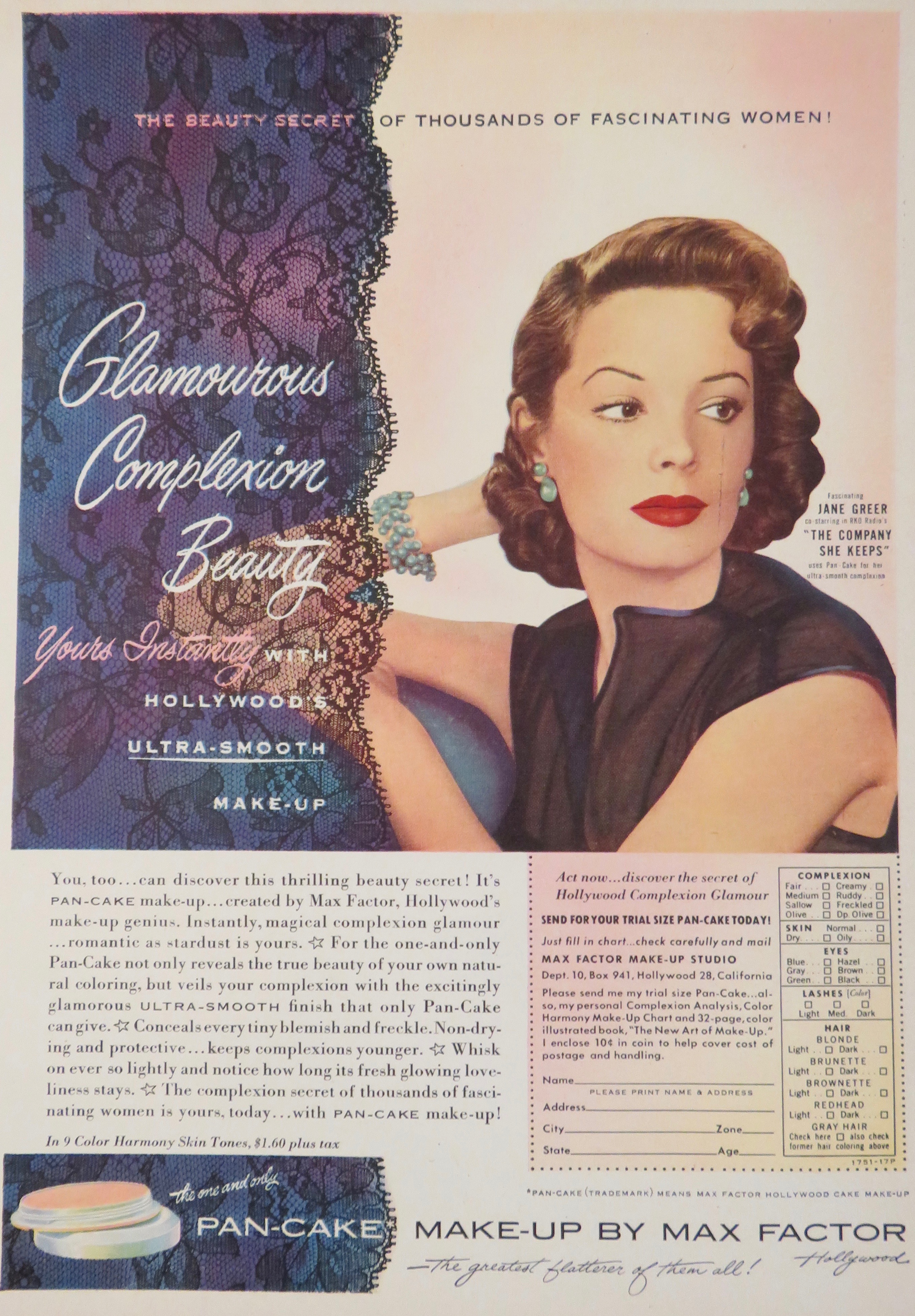 1951 Max Factor Pan Cake Make Up w/ Jane Greer