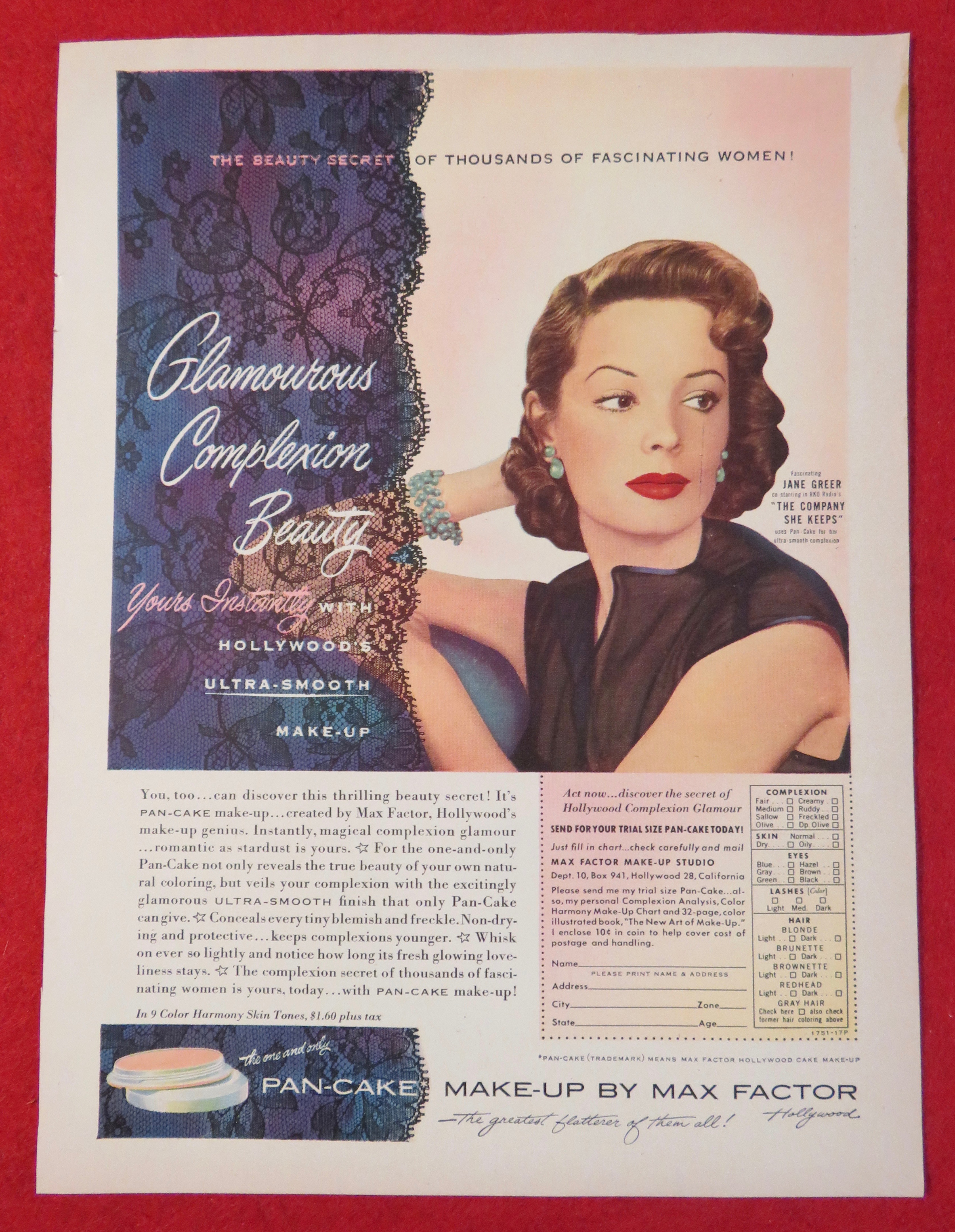 1951 Max Factor Pan Cake Make Up w/ Jane Greer