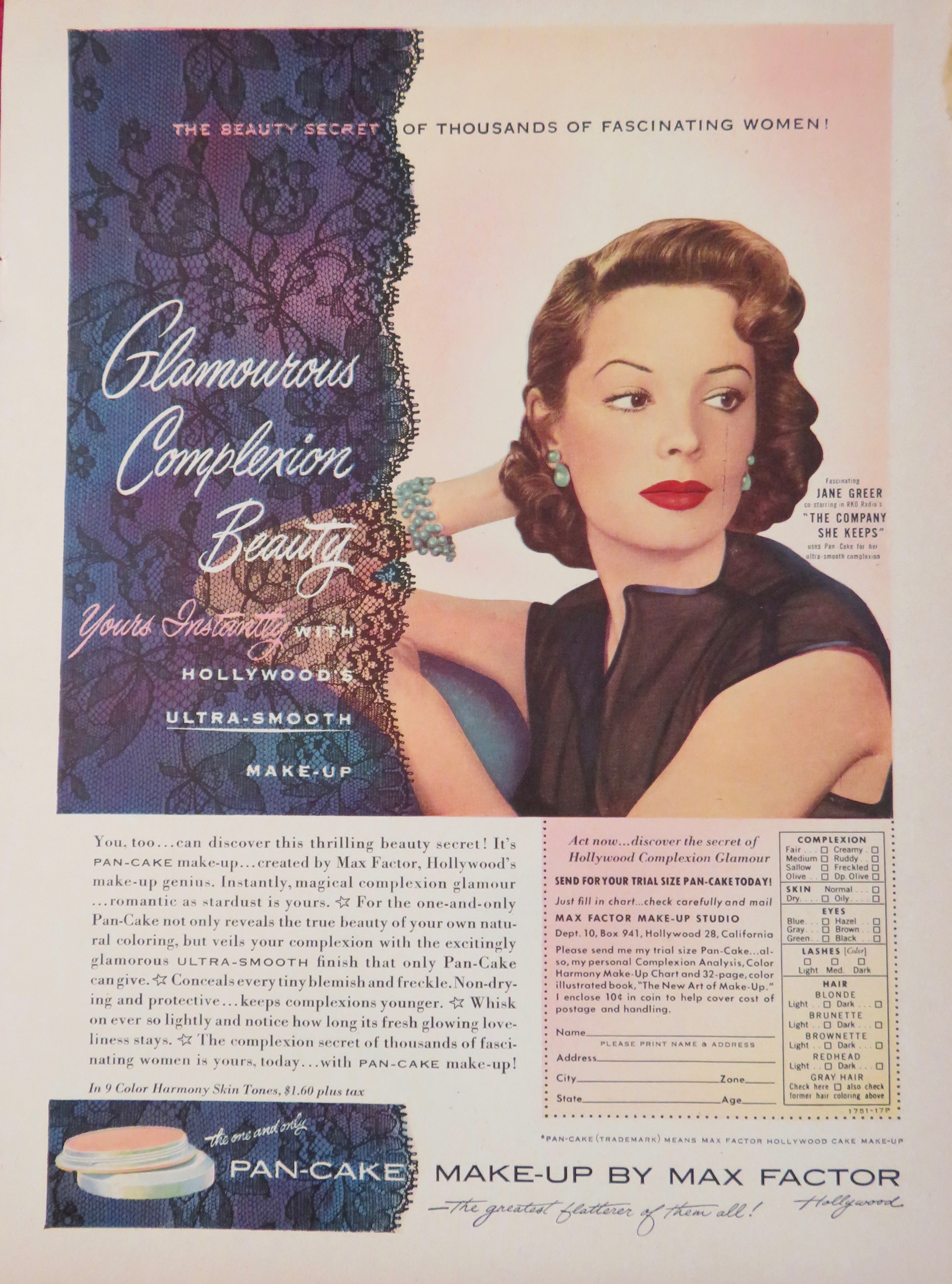 1951 Max Factor Pan Cake Make Up w/ Jane Greer