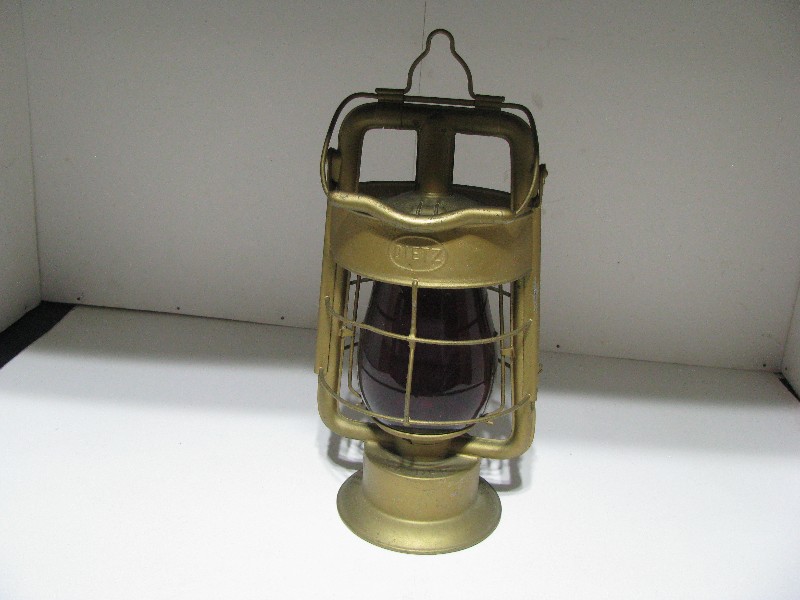 Vintage Fire Dietz Kerosene Lantern with Red Glass Globe - Gold Painted Finish