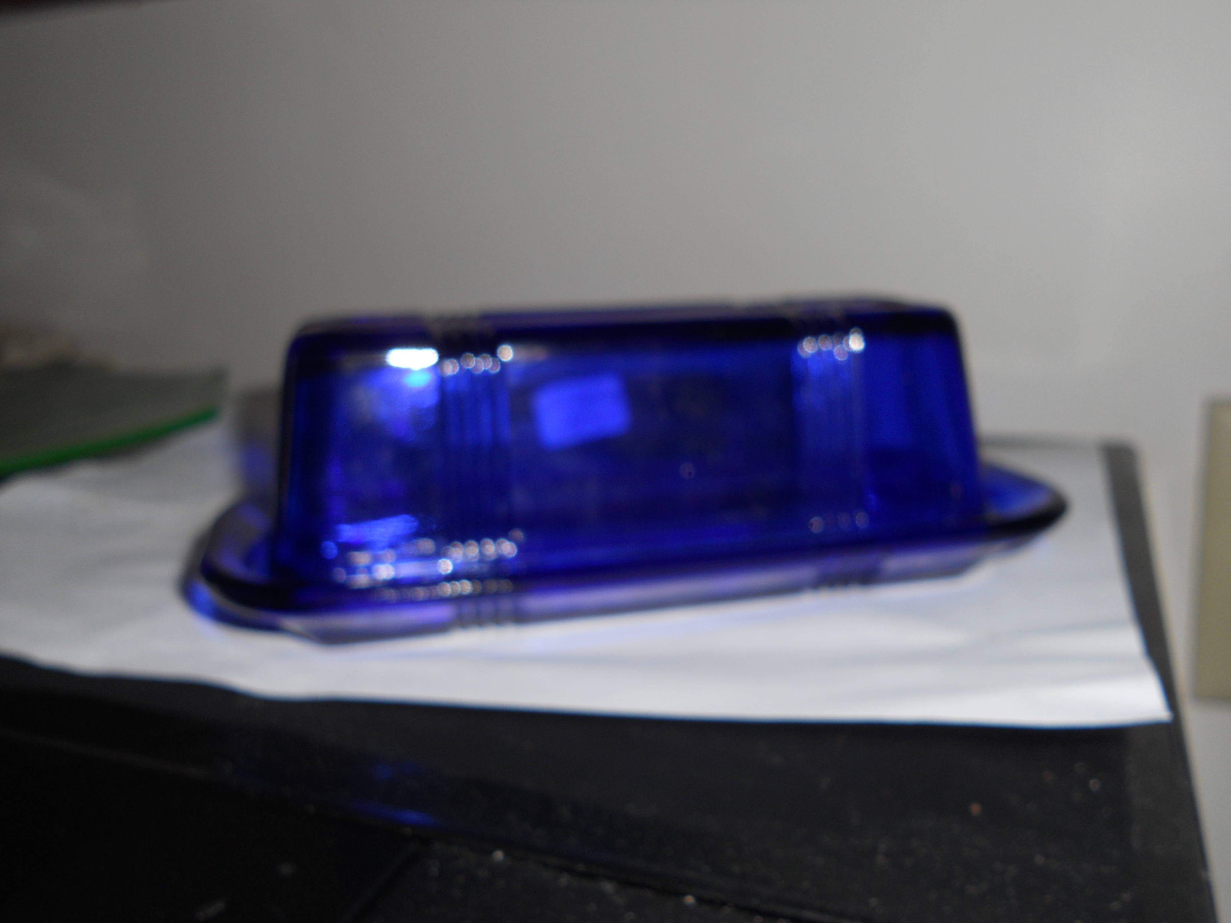 Cobalt Blue Glass Crisscross Butter Dish