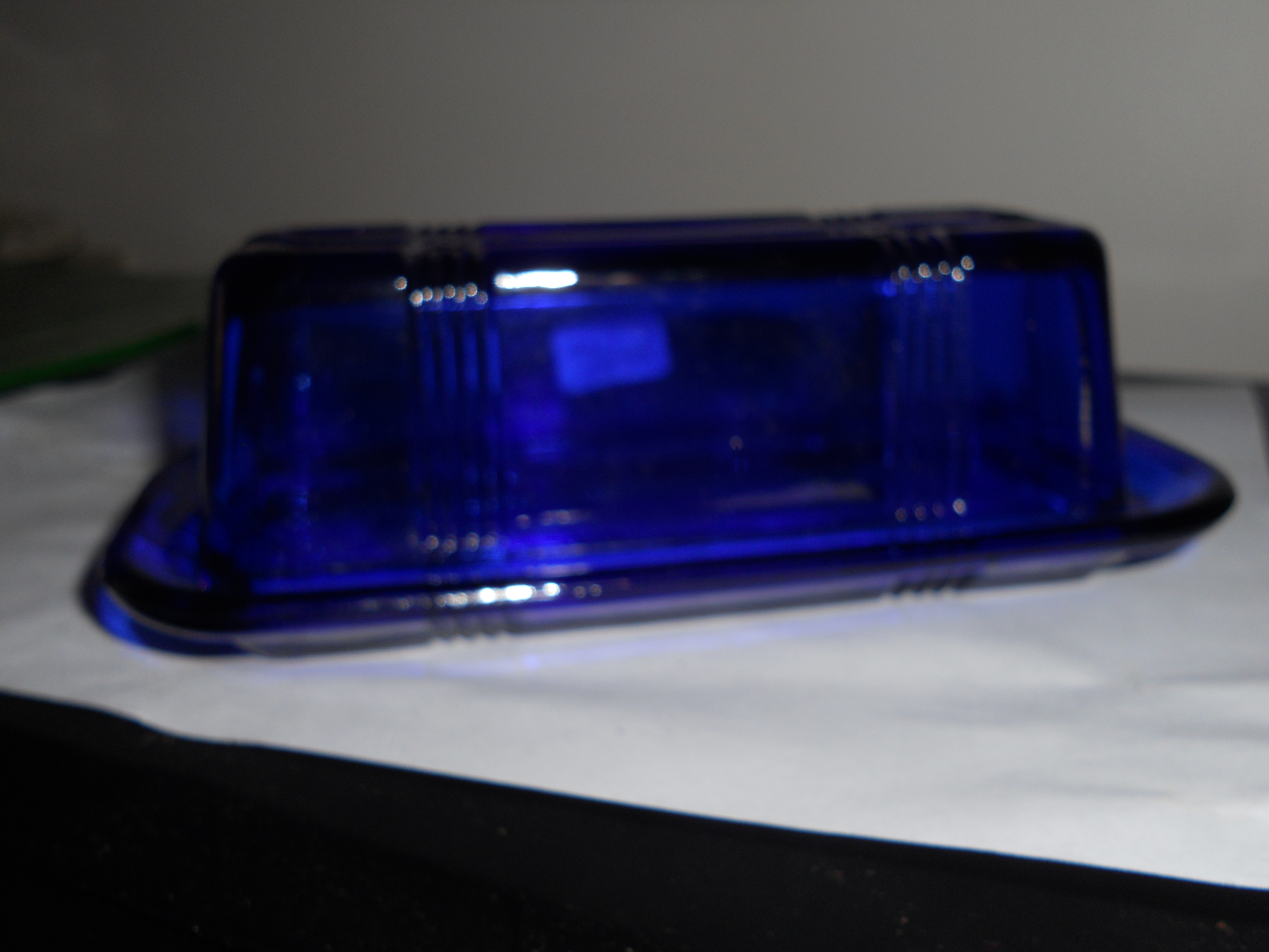 Cobalt Blue Glass Crisscross Butter Dish