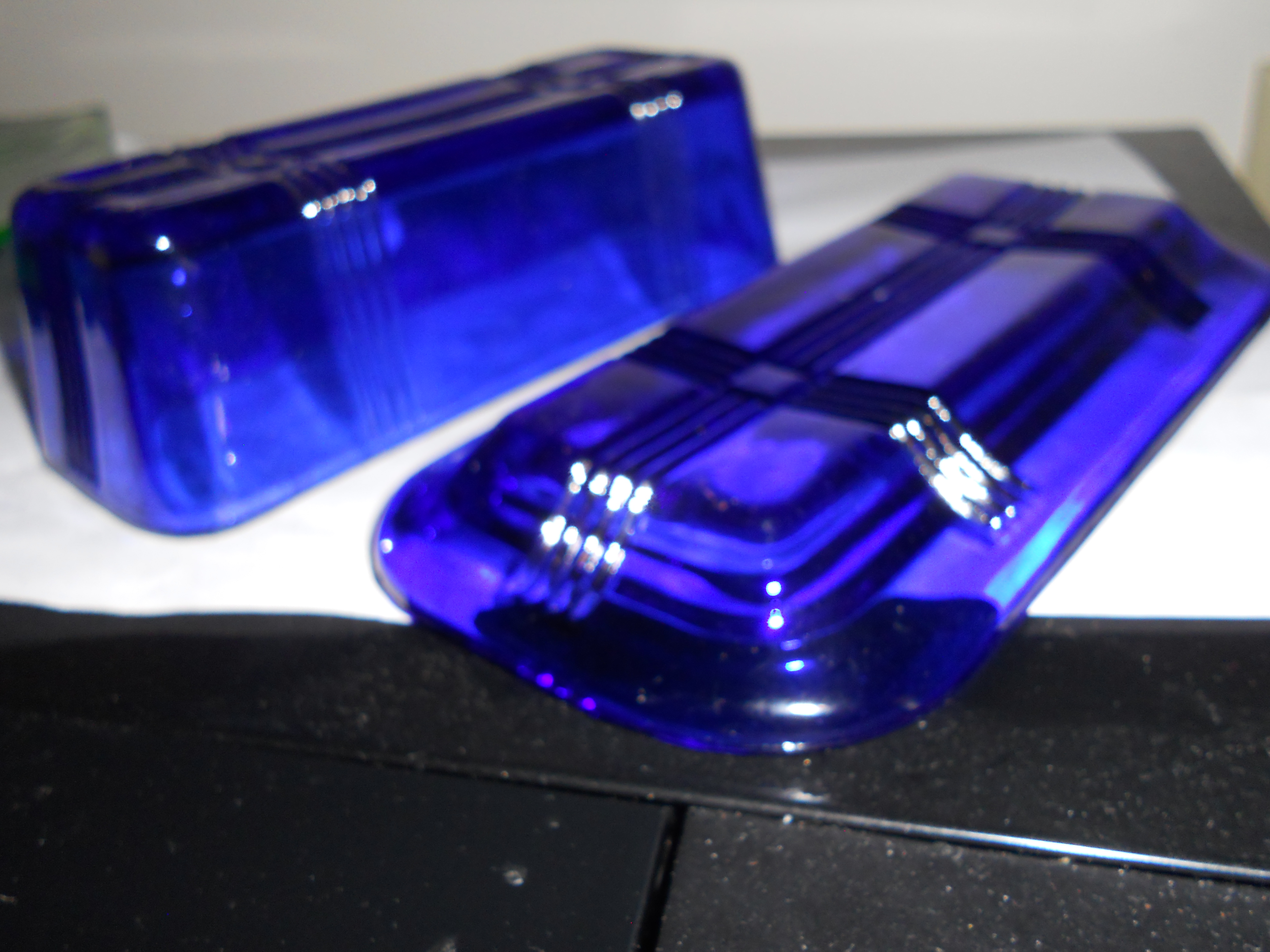 Cobalt Blue Glass Crisscross Butter Dish