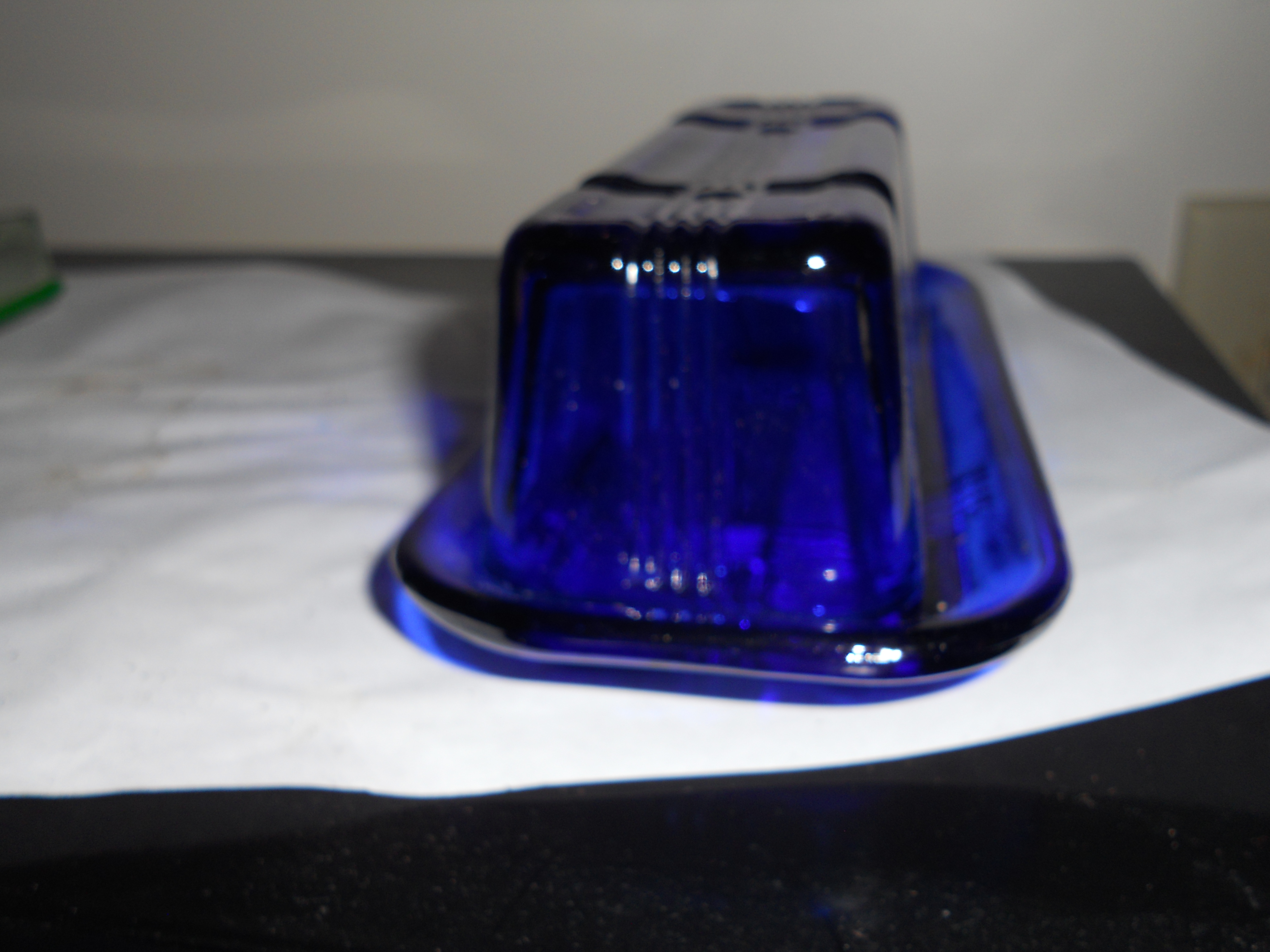 Cobalt Blue Glass Crisscross Butter Dish
