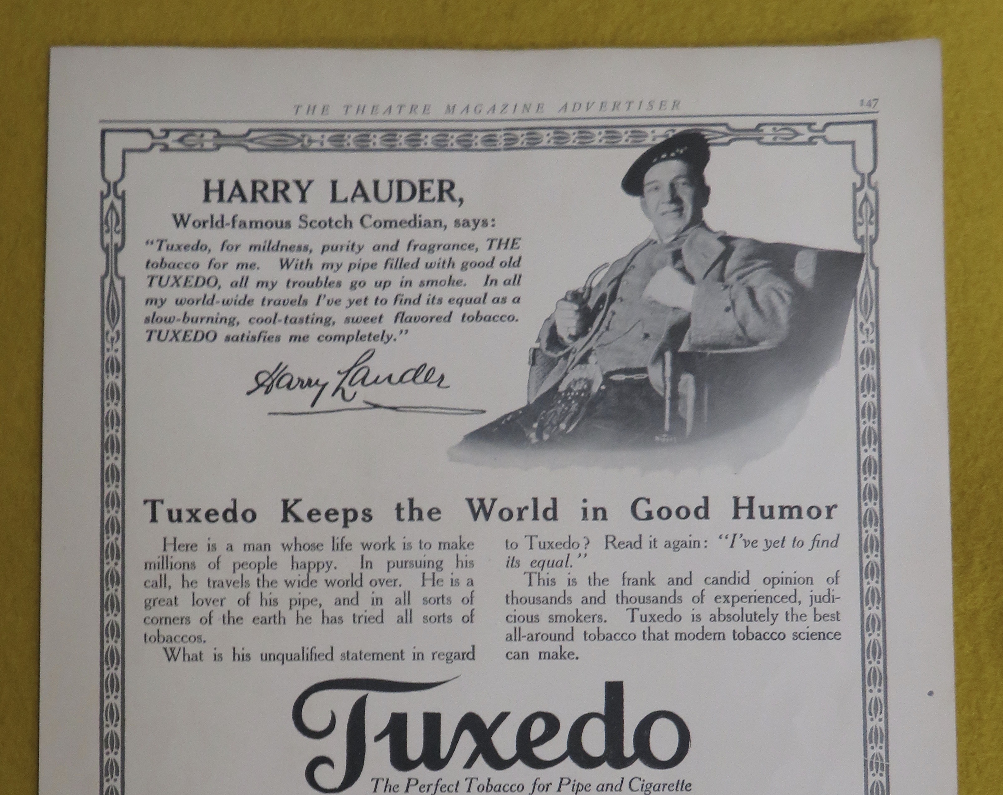 1914 Tuxedo Tobacco with Comedian Harry Lauder