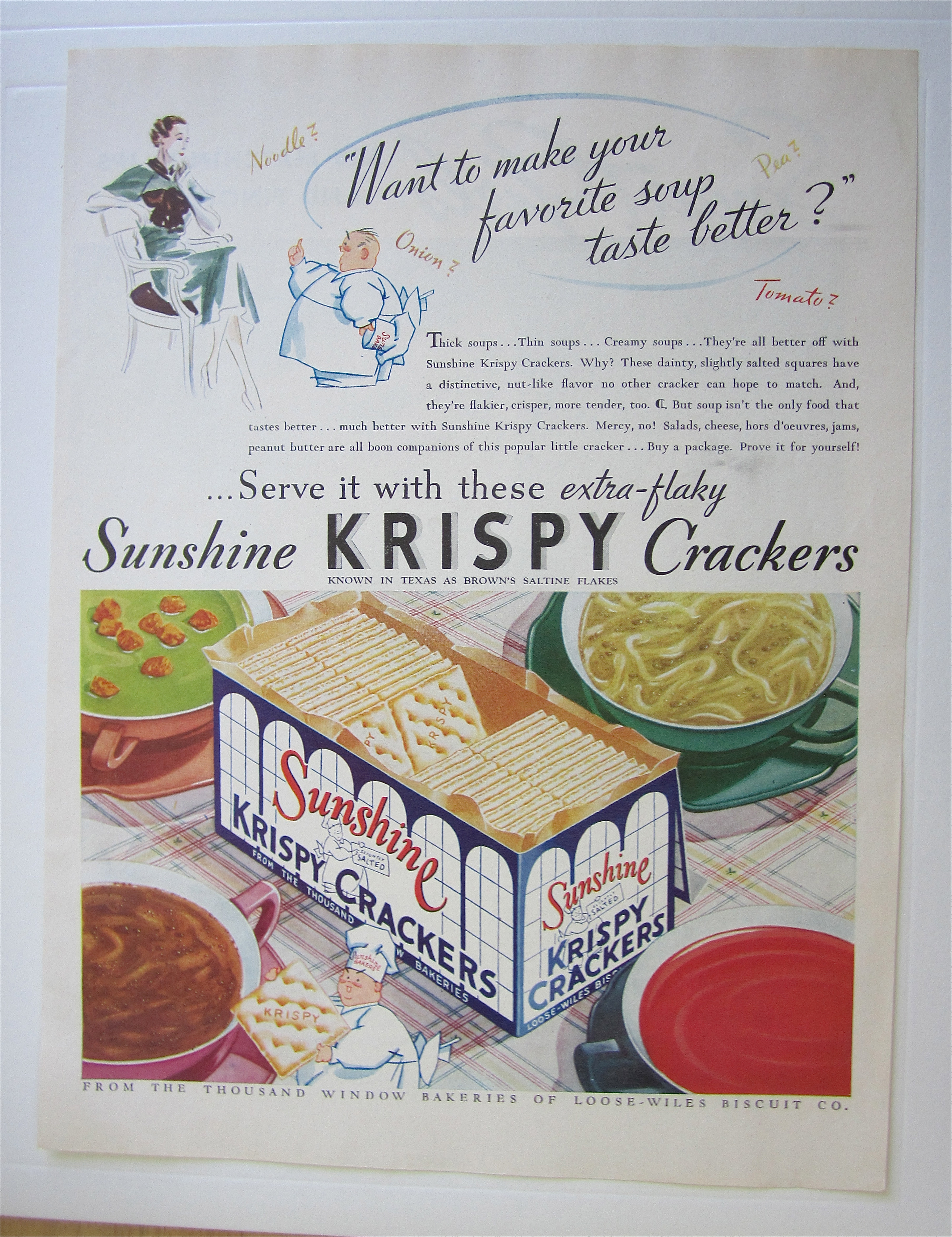 1935 Sunshine Krispy Crackers with Bowls Of Soup