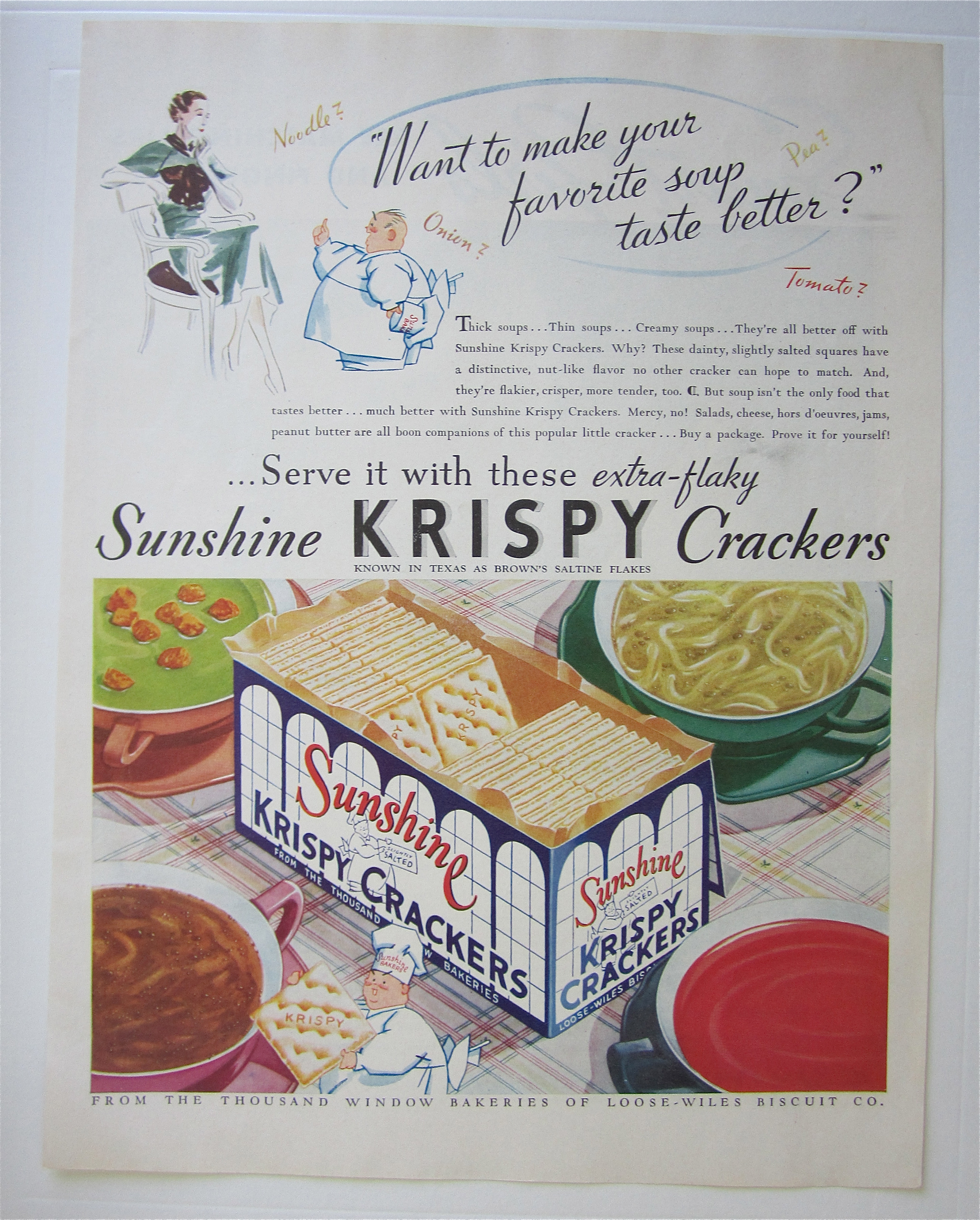 1935 Sunshine Krispy Crackers with Bowls Of Soup