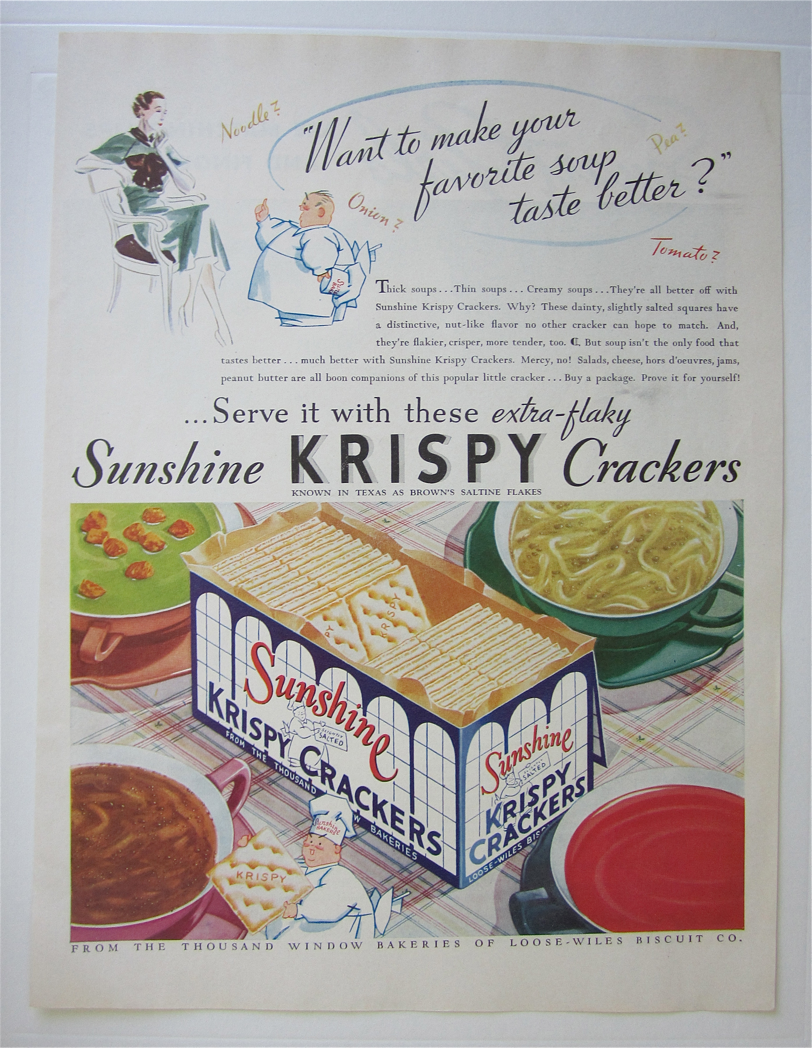 1935 Sunshine Krispy Crackers with Bowls Of Soup