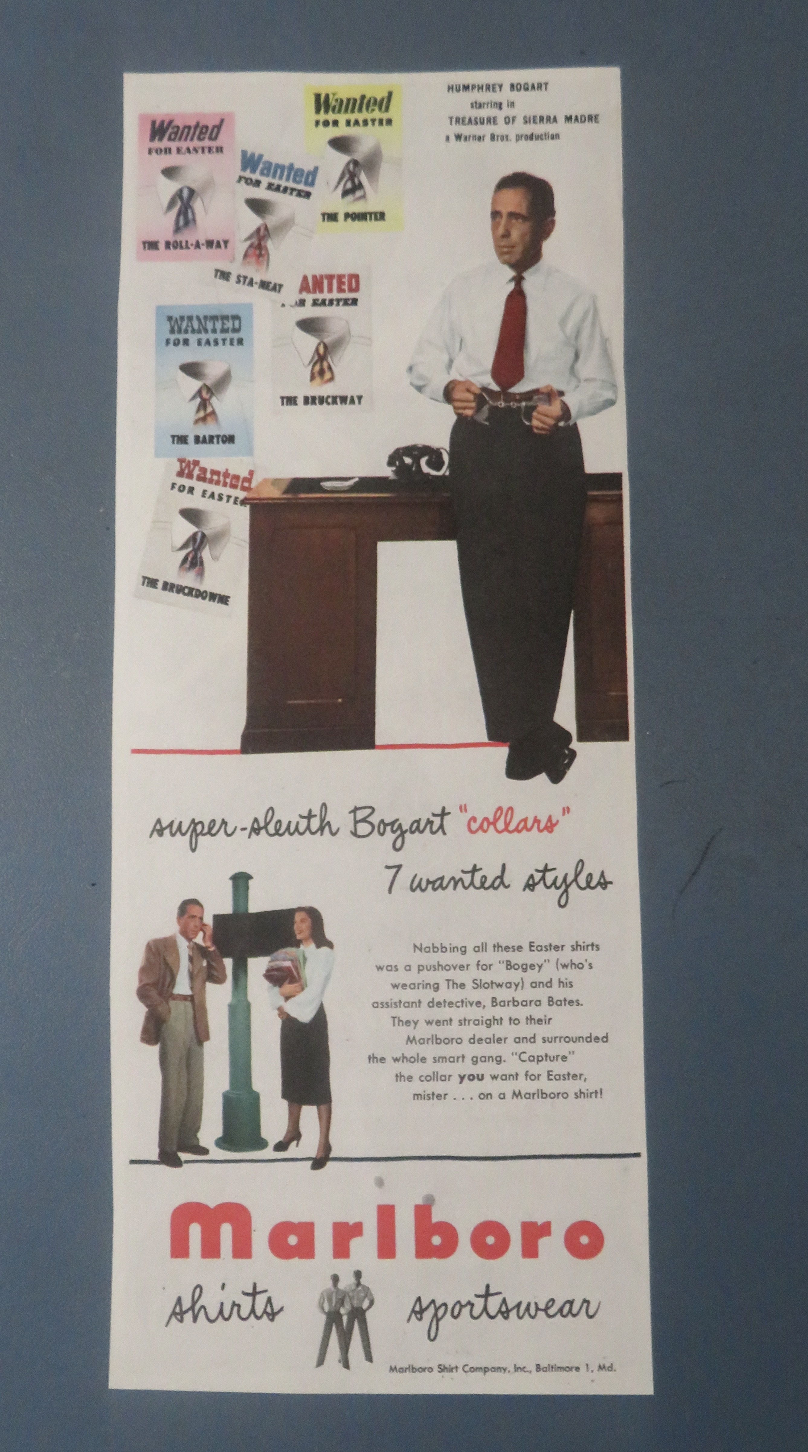 1940 Marlboro Shirts & Sportswear w/ Humphrey Bogart