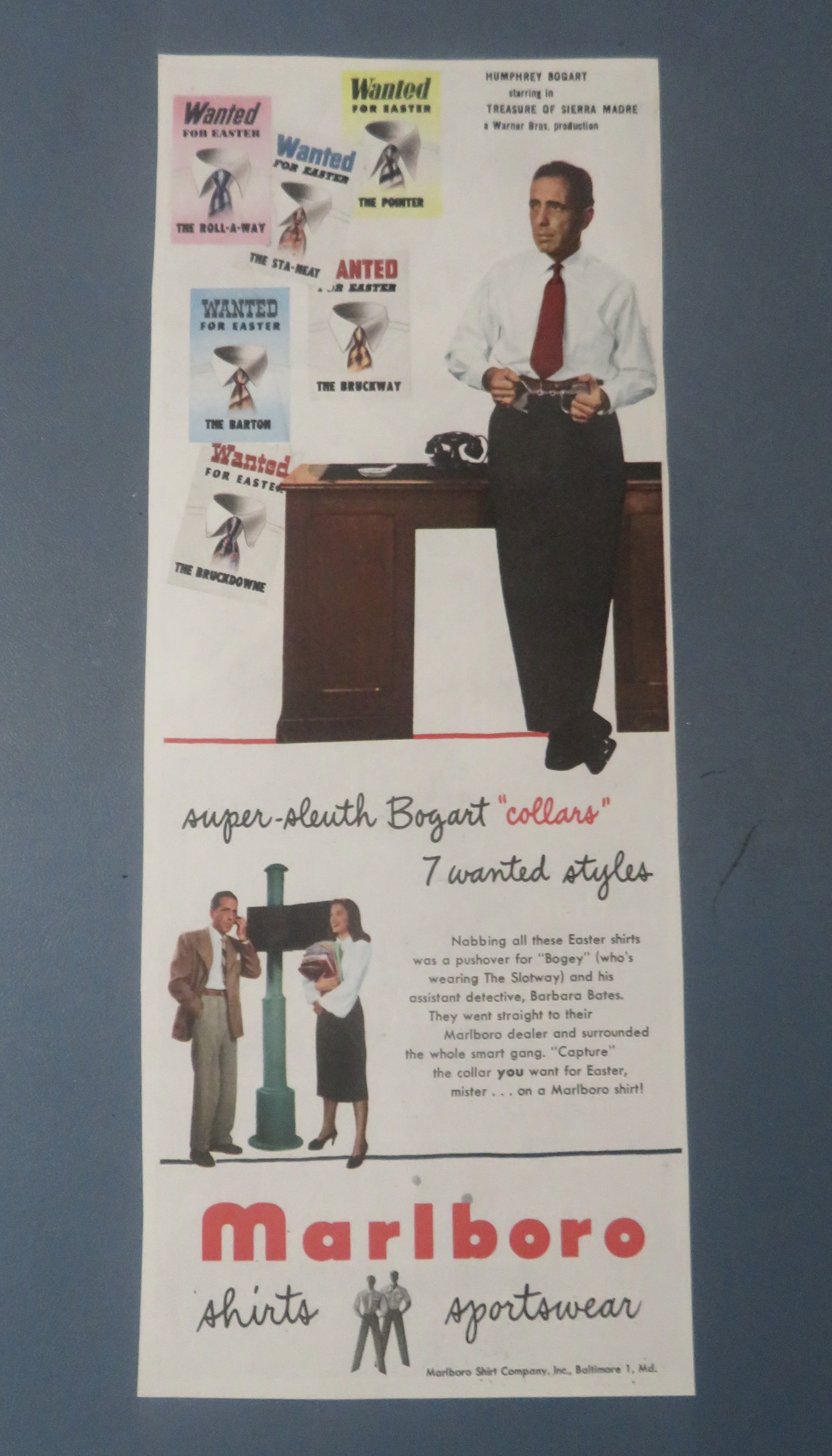 1940 Marlboro Shirts & Sportswear w/ Humphrey Bogart