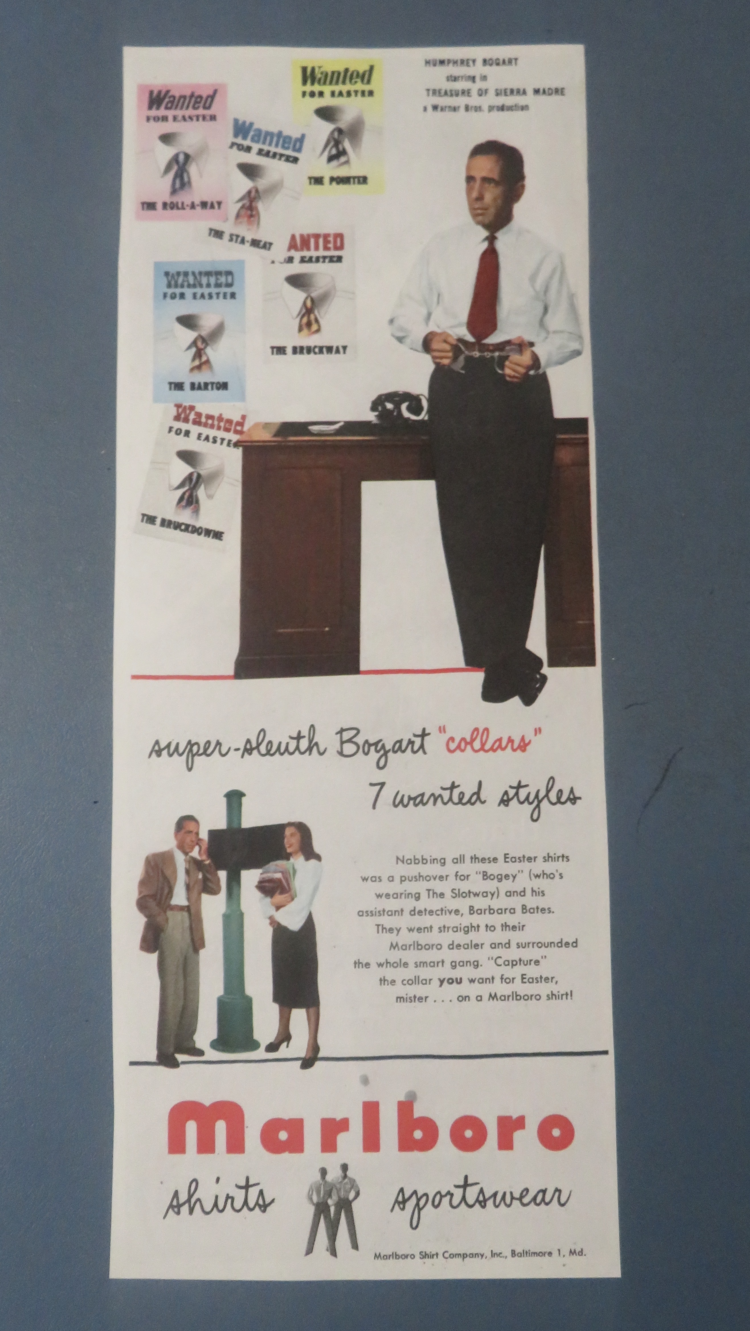 1940 Marlboro Shirts & Sportswear w/ Humphrey Bogart