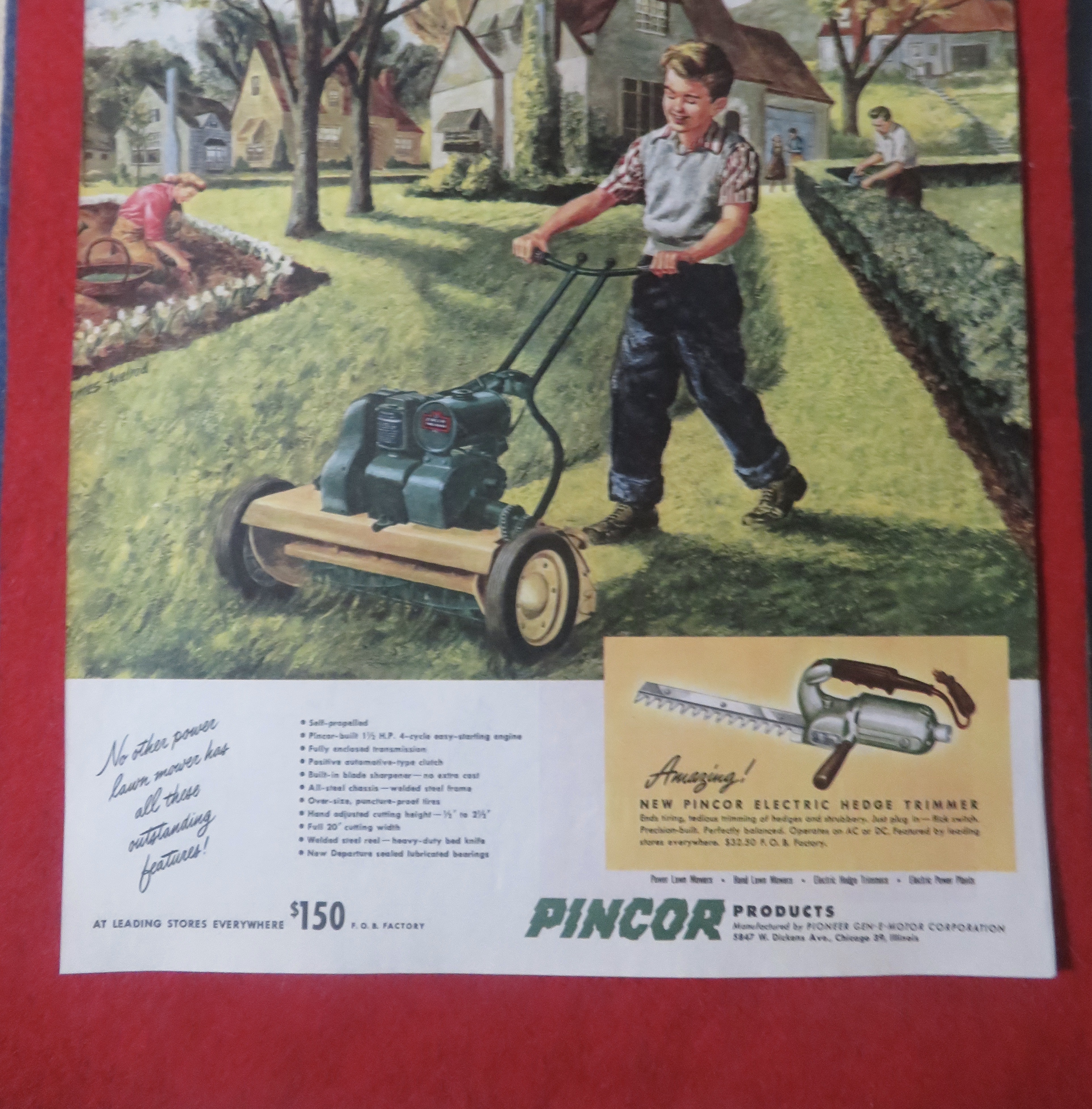 1948 Pincor Products with Pincor Power Lawn Mower