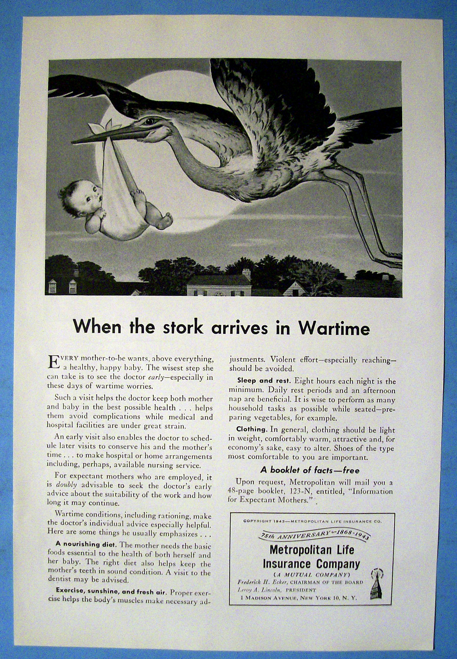 1943 Metropolitan Life Insurance Company w/Stork & Baby