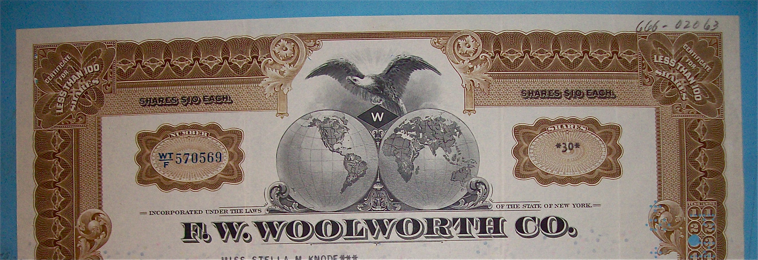 1943 F. W. Woolworth Co. Stock Certificate