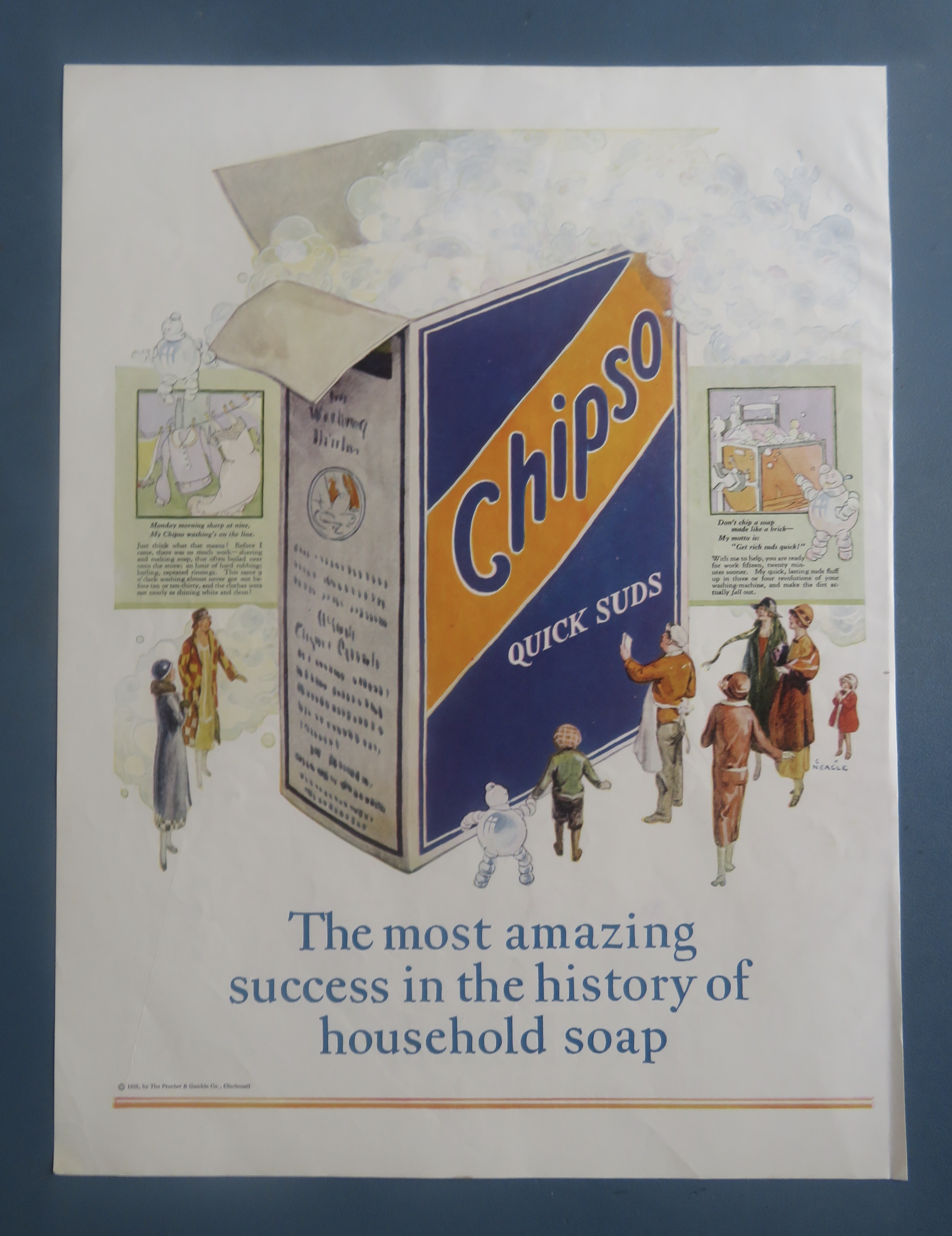 1925 Chipso Quick Suds with People Around A Big Box