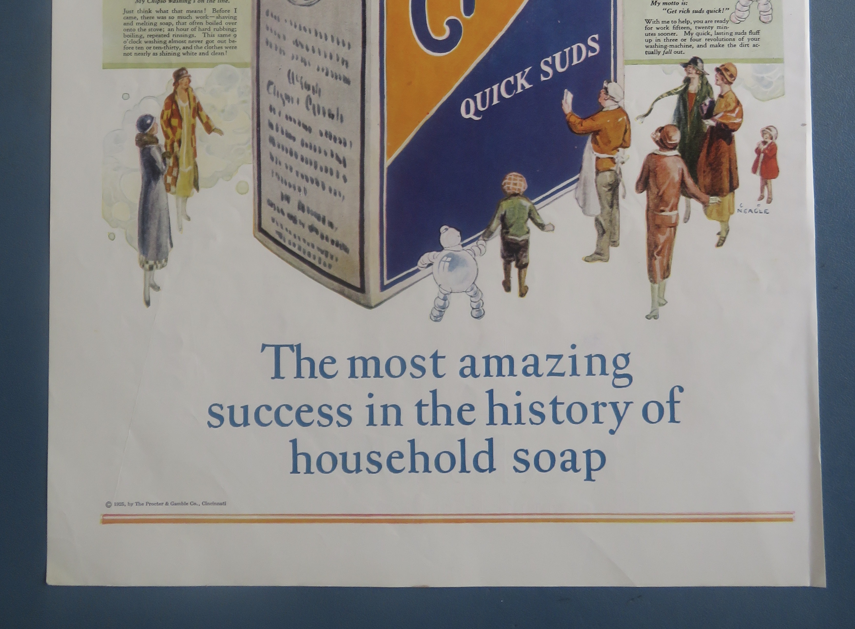 1925 Chipso Quick Suds with People Around A Big Box