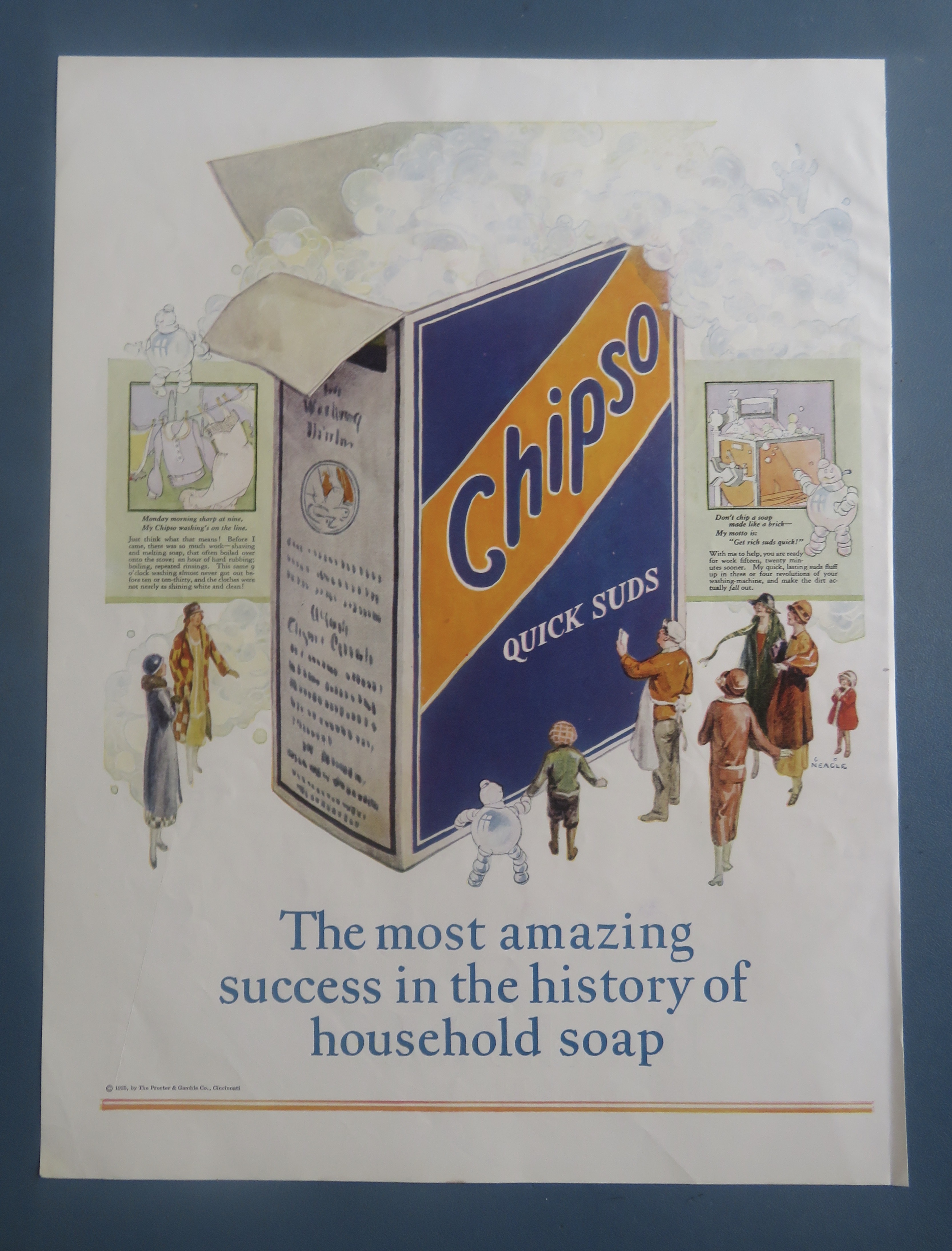 1925 Chipso Quick Suds with People Around A Big Box