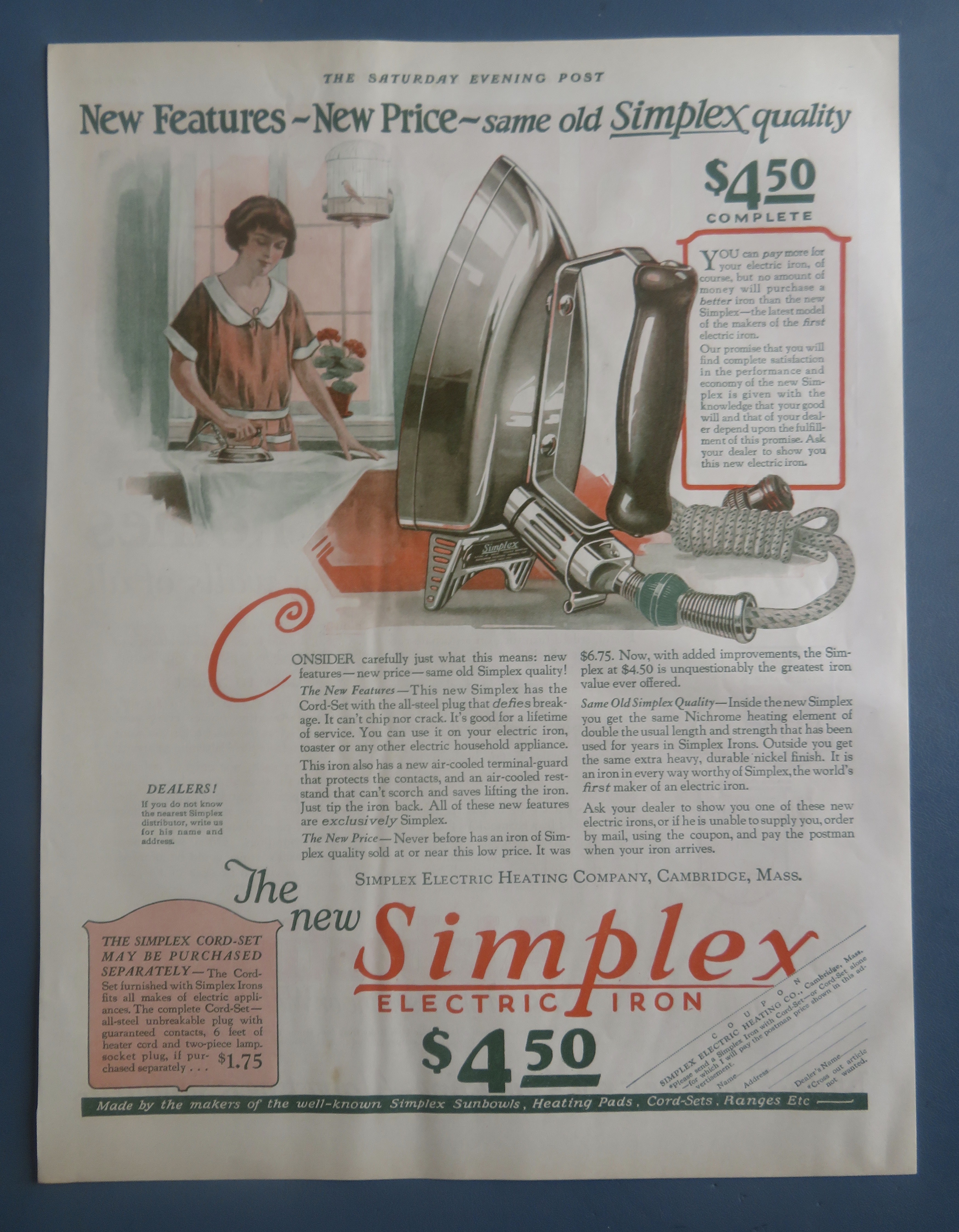 1925 Simplex Electric Iron with Woman Ironing