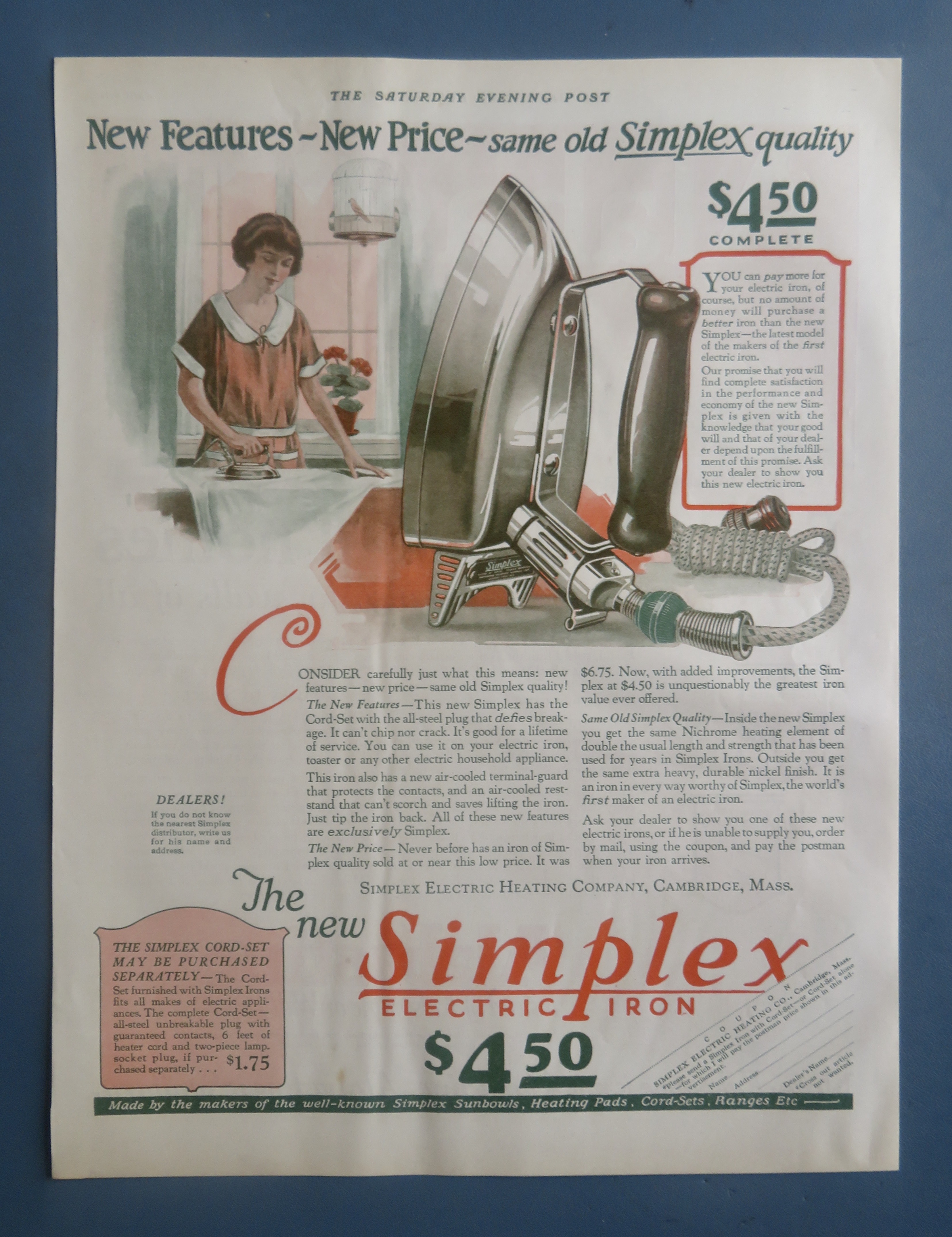 1925 Simplex Electric Iron with Woman Ironing