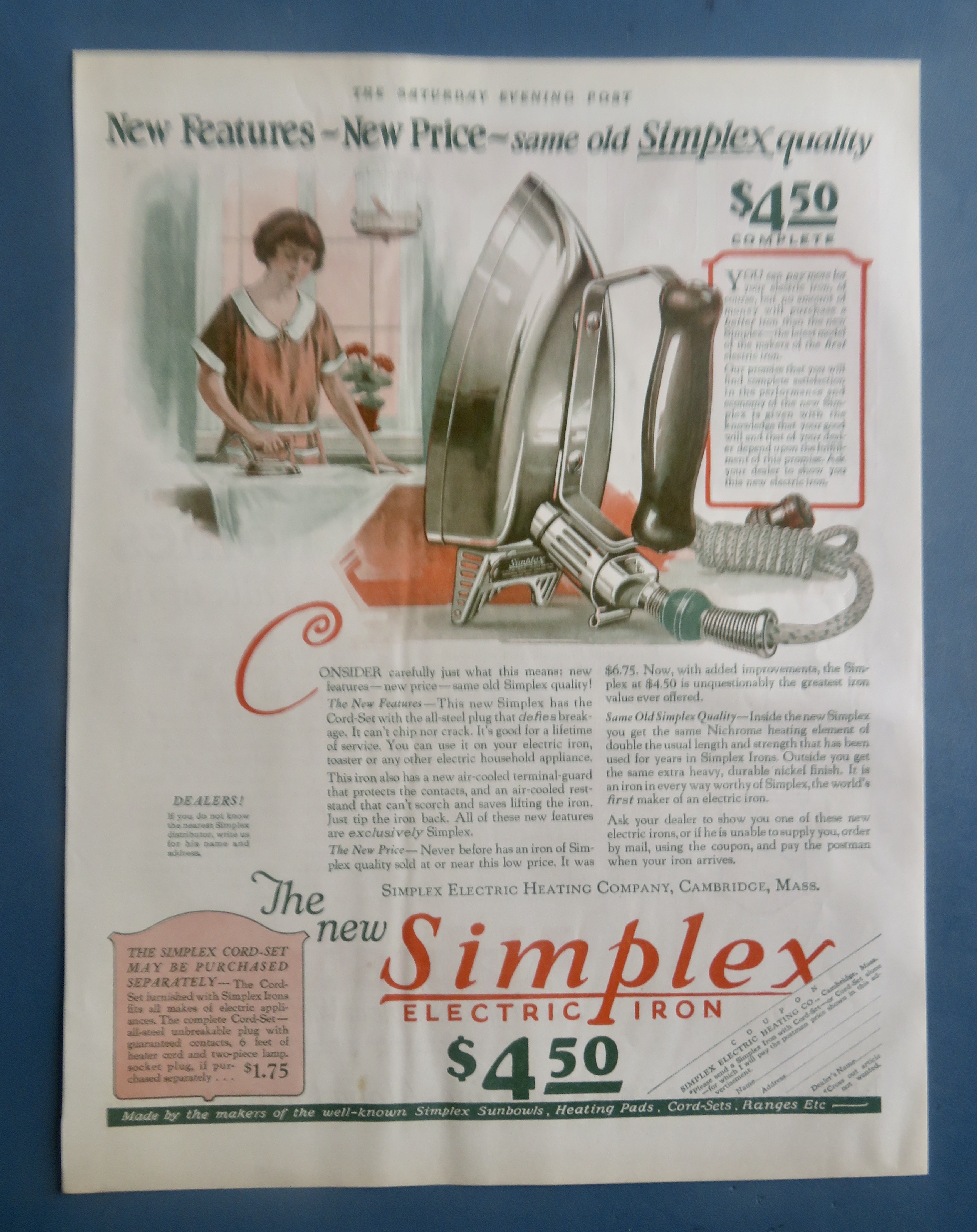 1925 Simplex Electric Iron with Woman Ironing