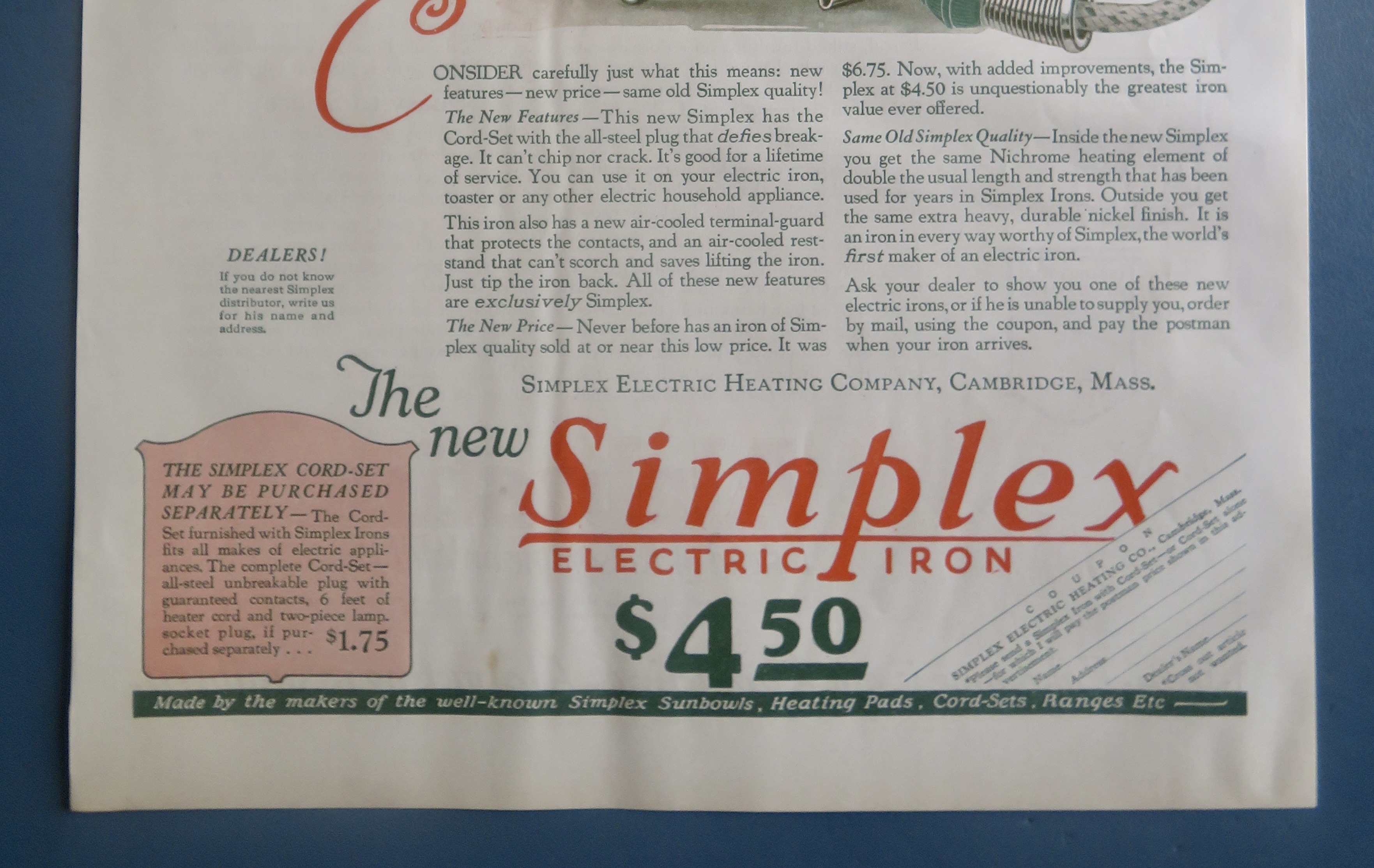 1925 Simplex Electric Iron with Woman Ironing
