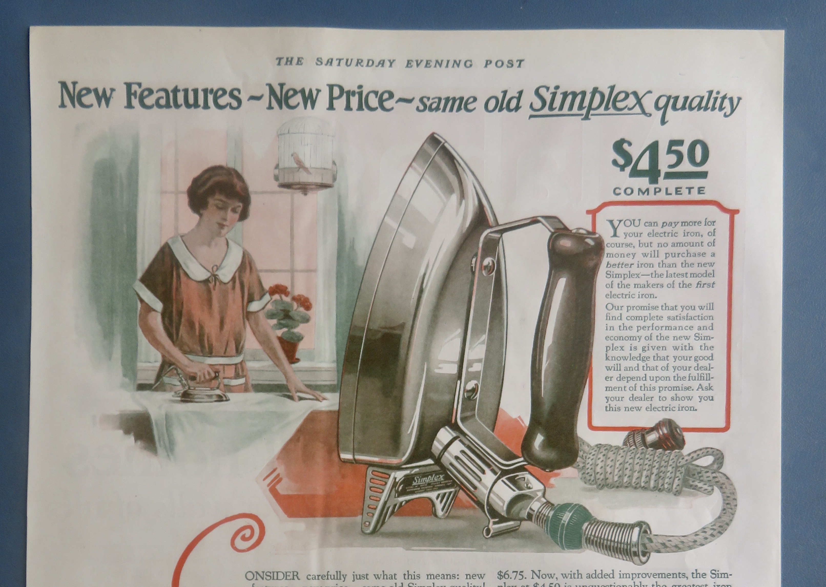 1925 Simplex Electric Iron with Woman Ironing