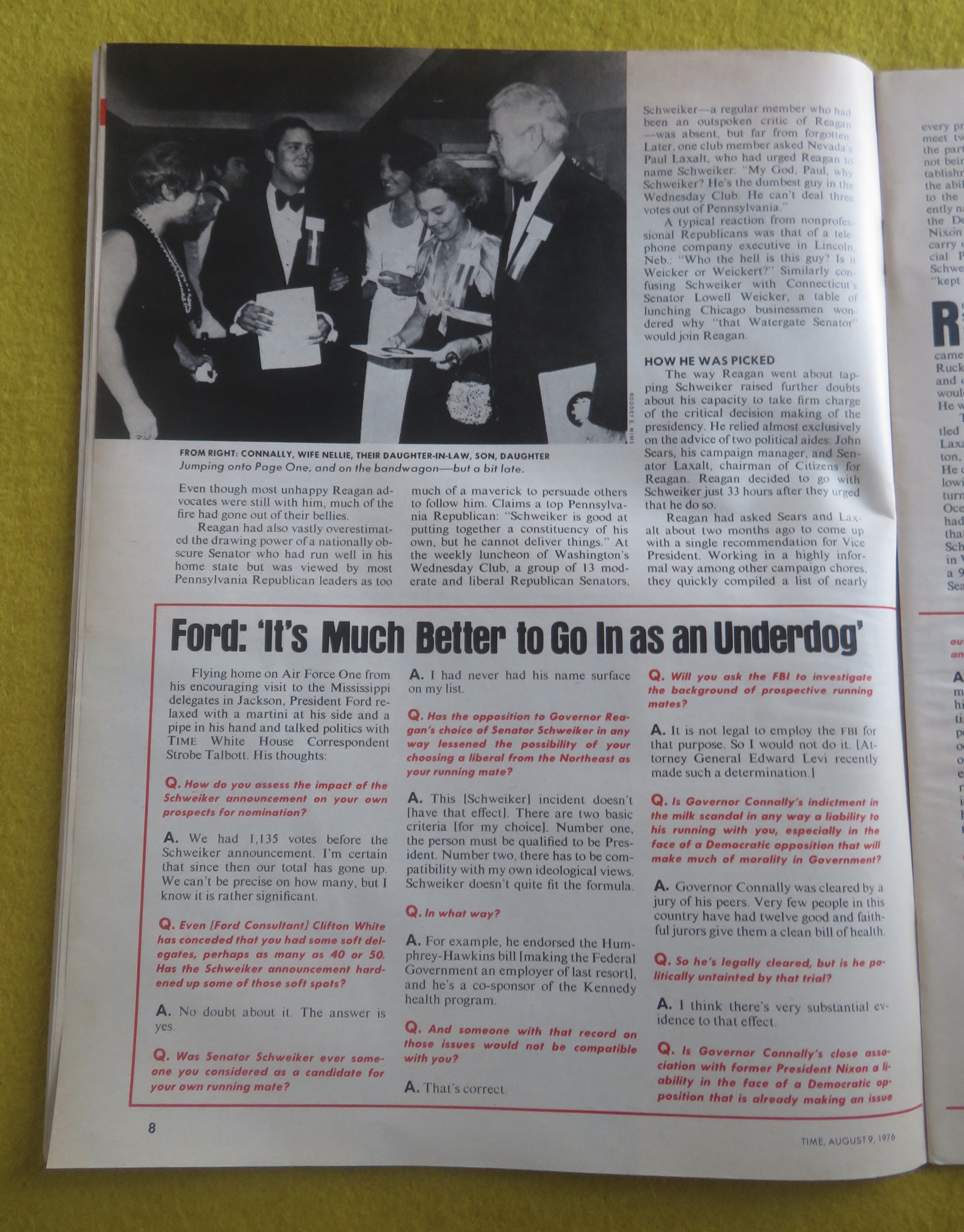Time Magazine August 9, 1976 Ford Closes In