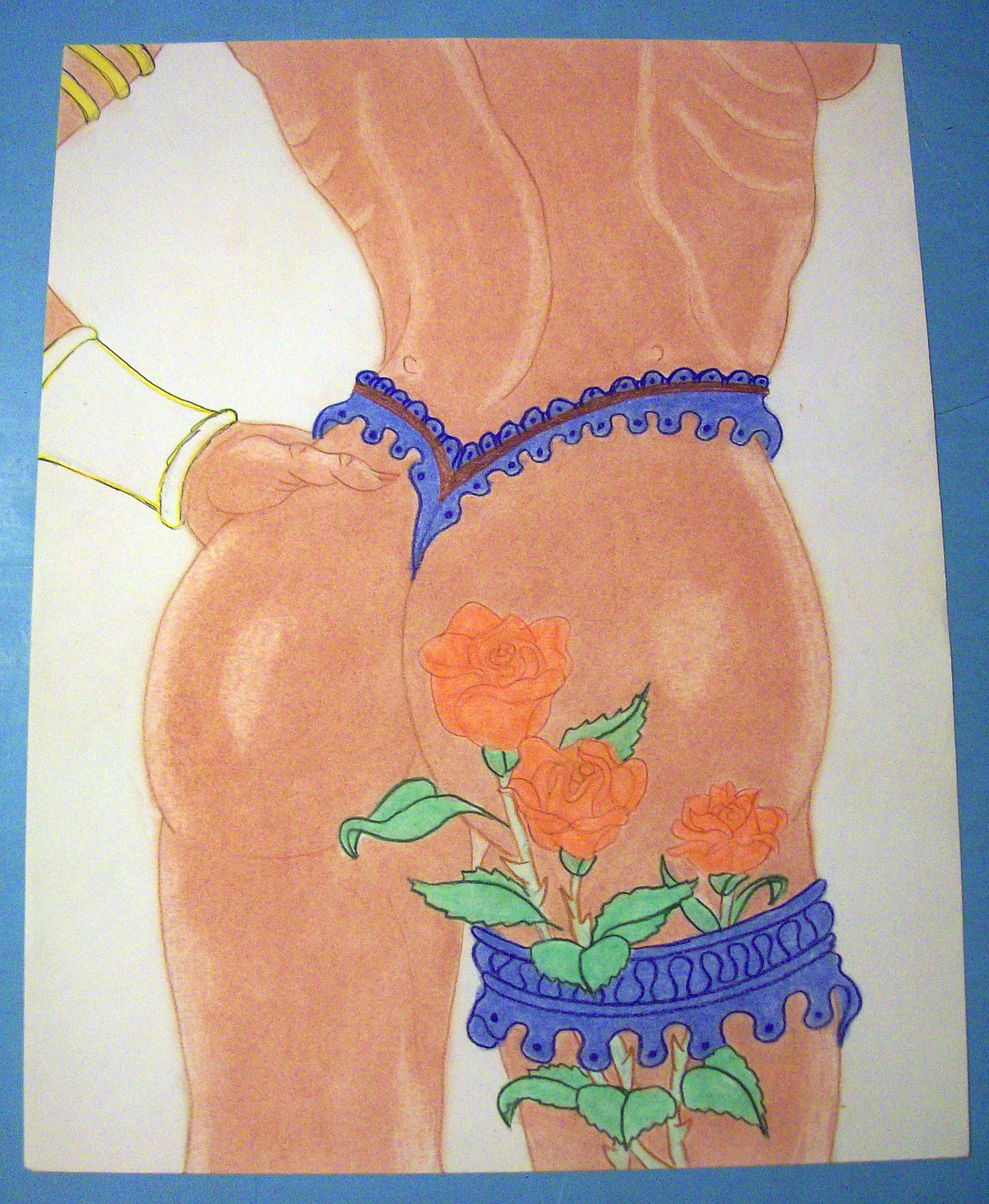 Rose Buds - Original Nude Fantasy Drawing