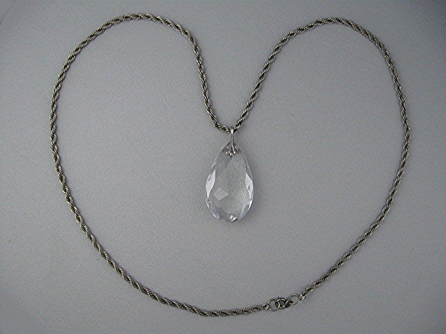 Sterling Silver 24 Inch Rope Chain RockCrystal Pendant