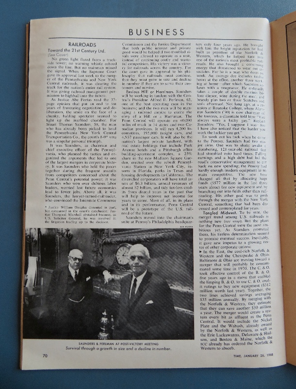 Time Magazine January 26, 1968 Penn Central's Stuart Saunders