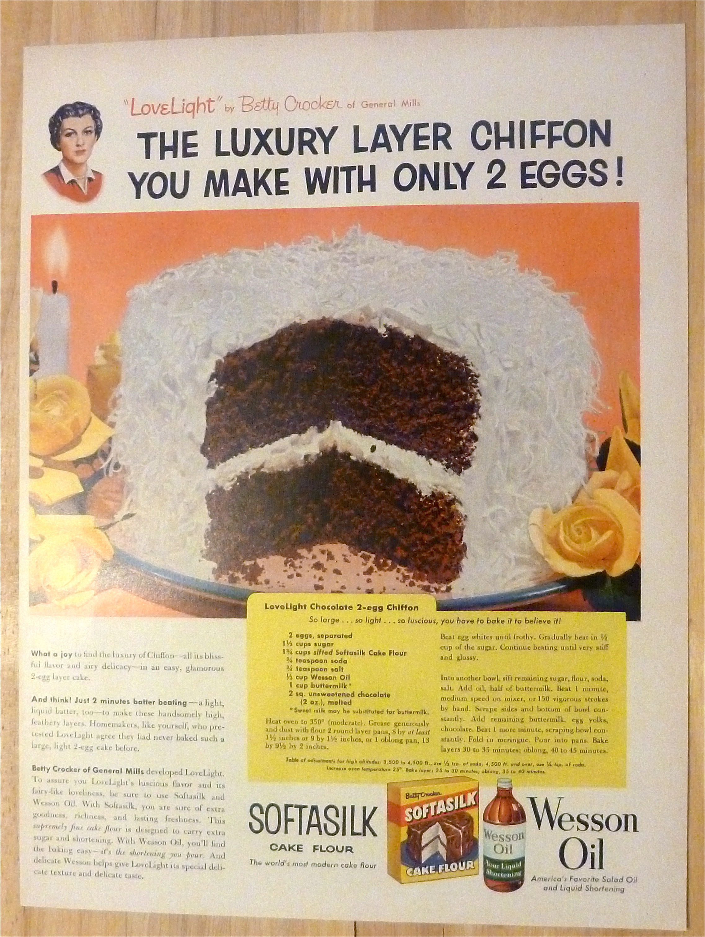 1954 Softasilk & Wesson Oil w/Lovelight Chocolate Cake
