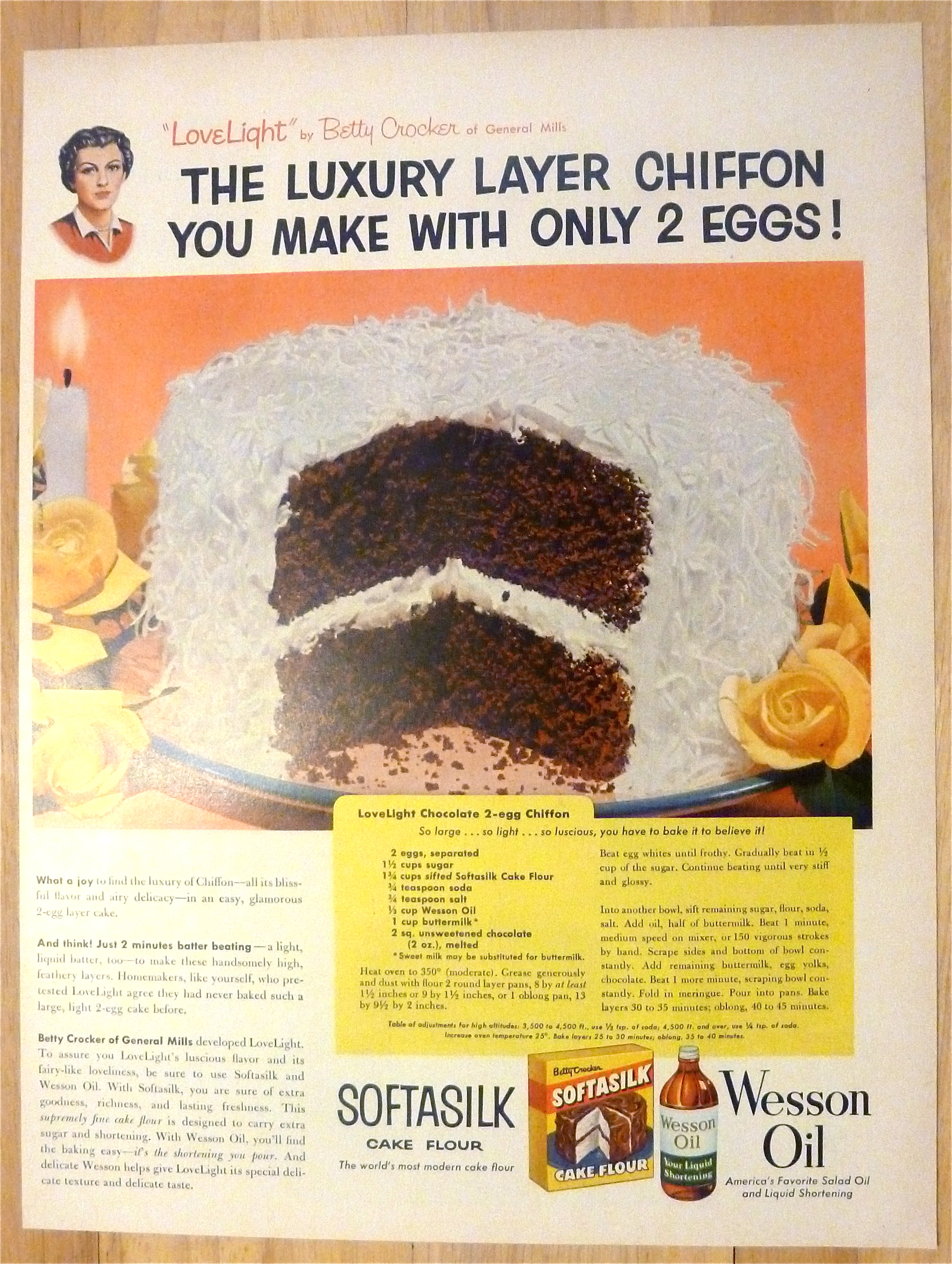 1954 Softasilk & Wesson Oil w/Lovelight Chocolate Cake