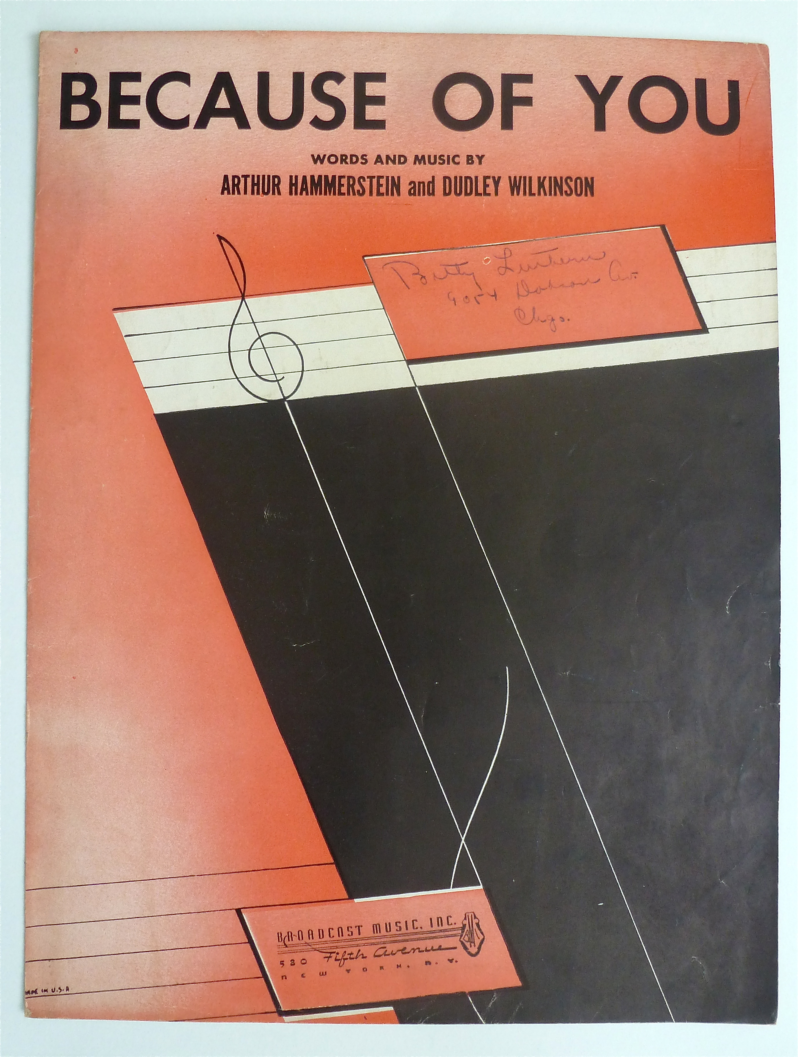 Sheet Music For 1940 Because Of You